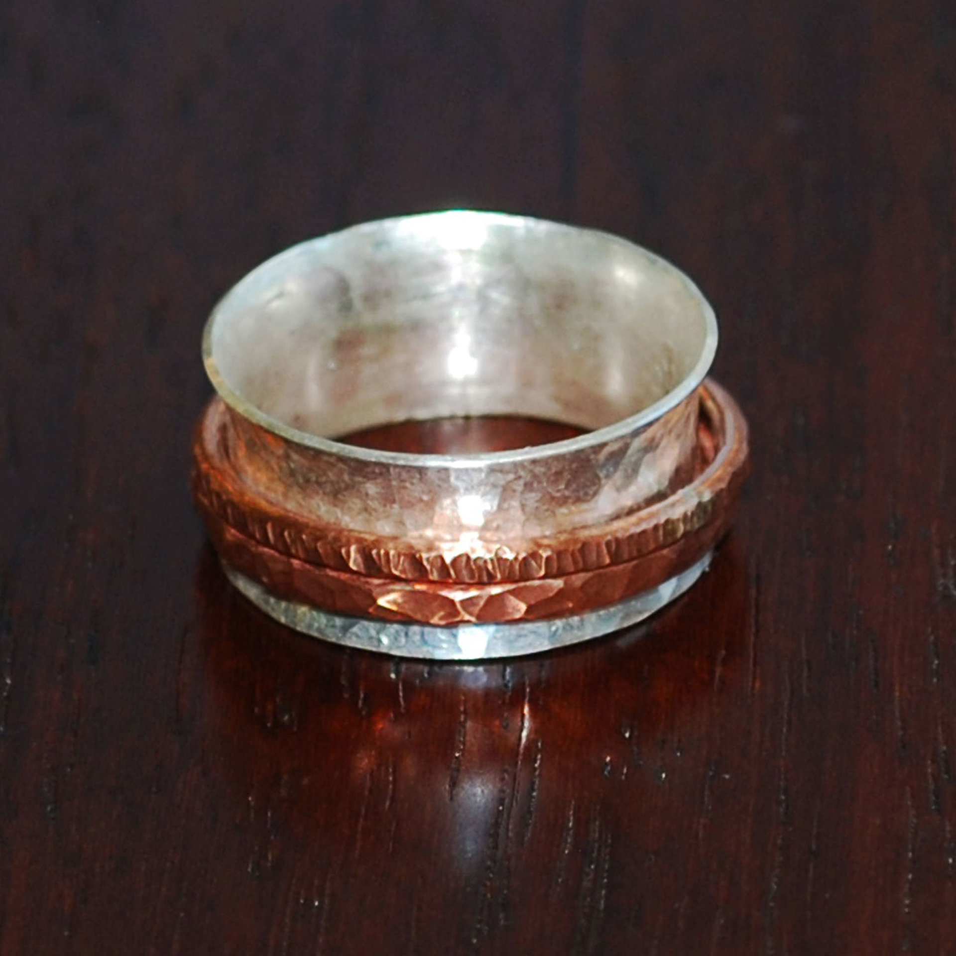 Silver Copper Spinner Ring, Mixed Metal Ring, Kinetic Ring