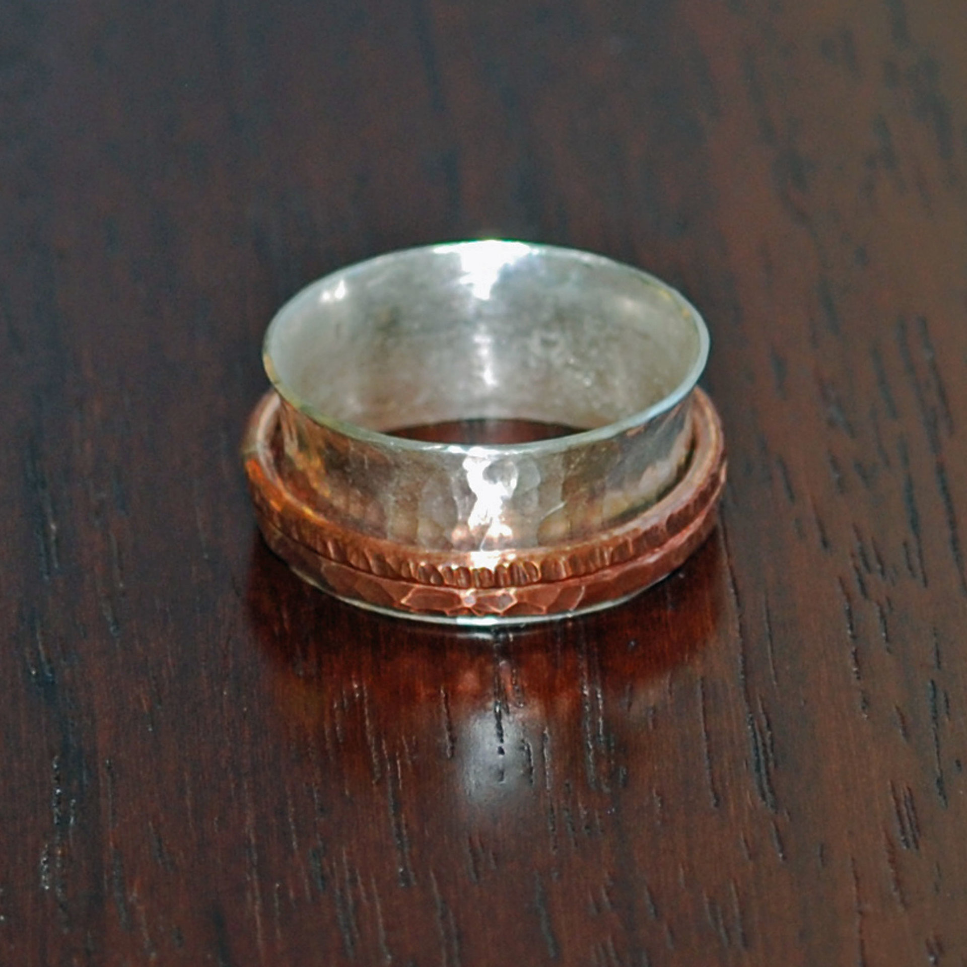 Silver Copper Spinner Ring, Mixed Metal Ring, Kinetic Ring