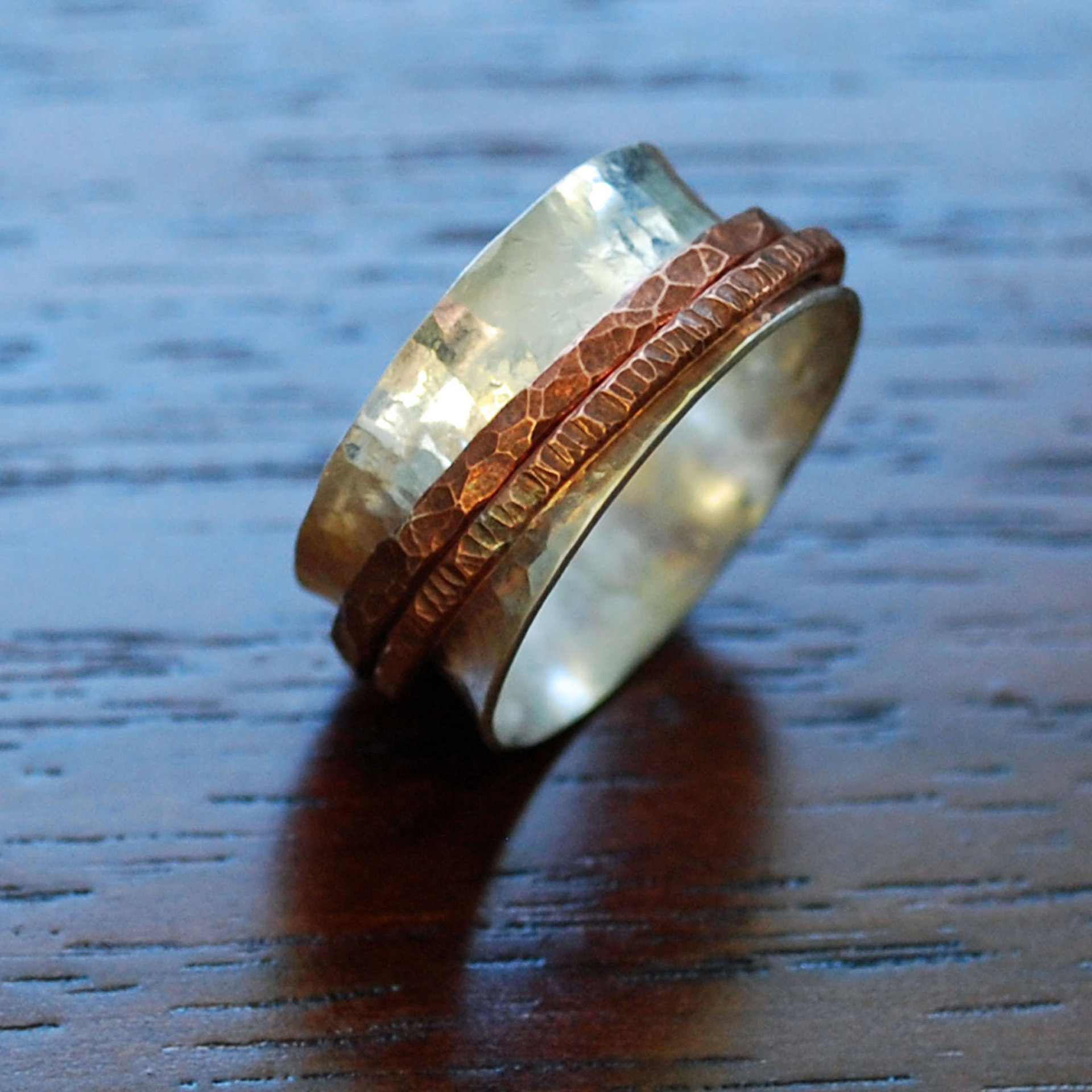 Silver Copper Spinner Ring, Mixed Metal Ring, Kinetic Ring
