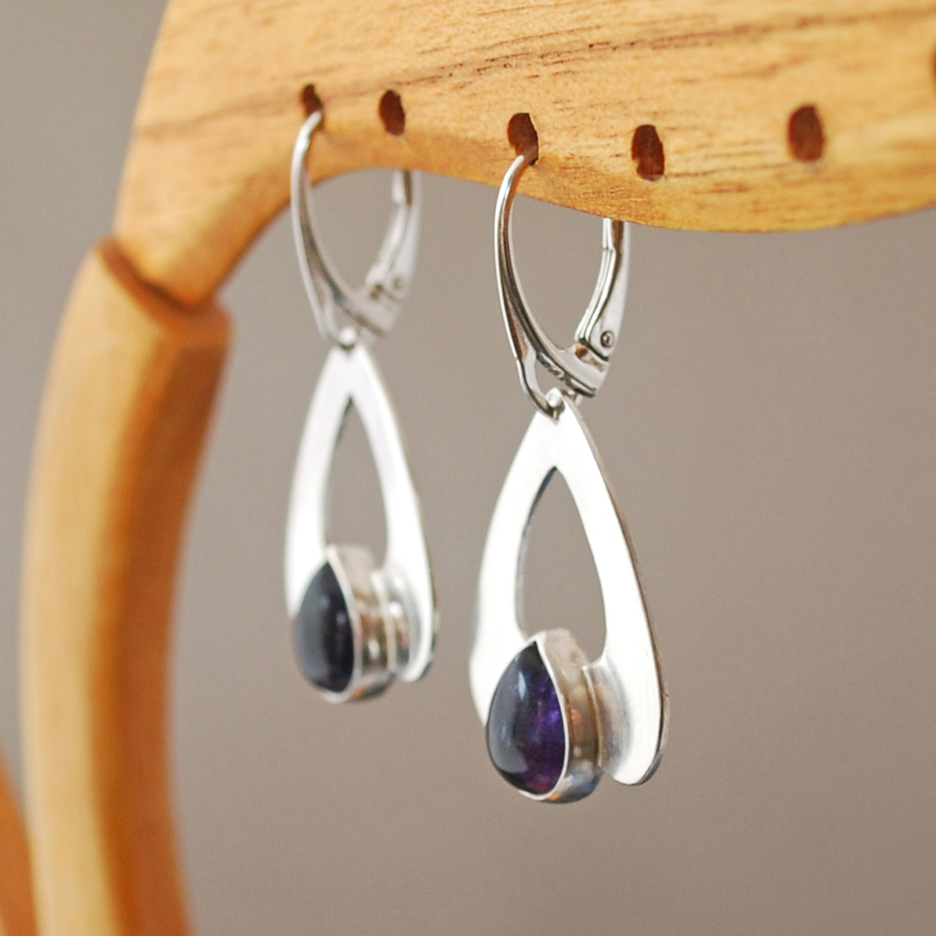 sterling silver amethyst Art Deco style earrings