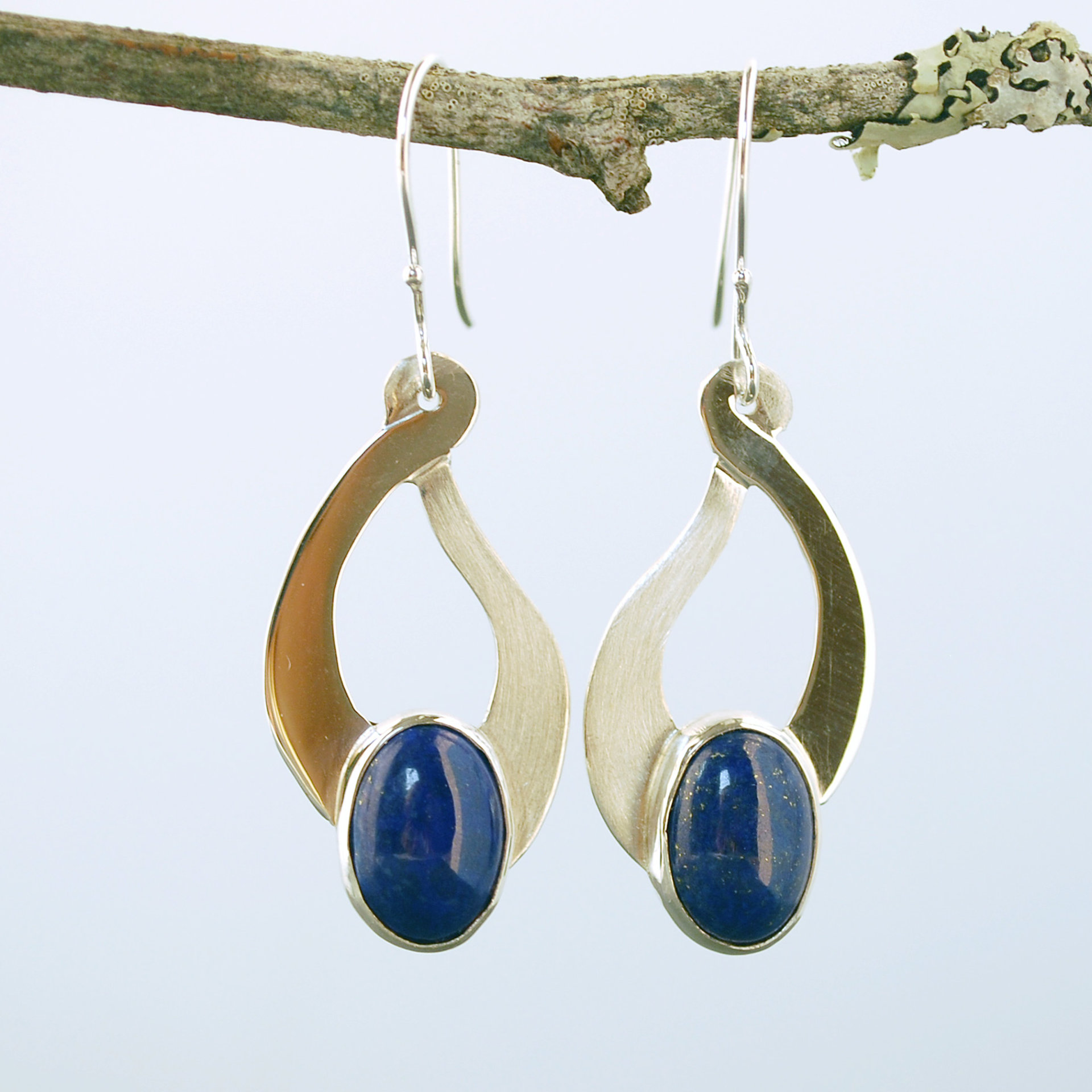Sterling Silver Lapis Lazuli Earrings, Flower Cut-Outs