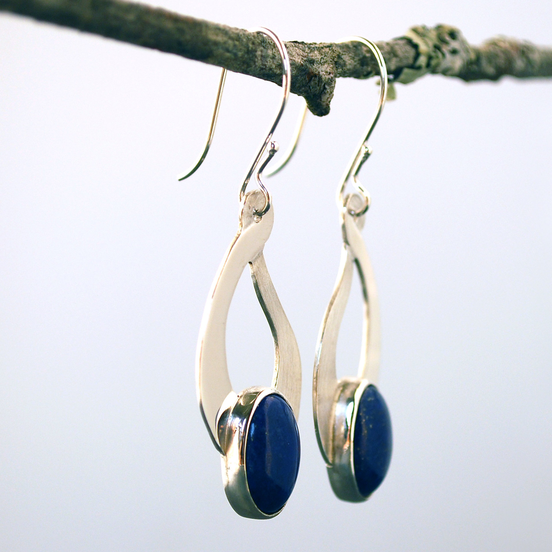 Sterling Silver Lapis Lazuli Earrings, Flower Cut-Outs