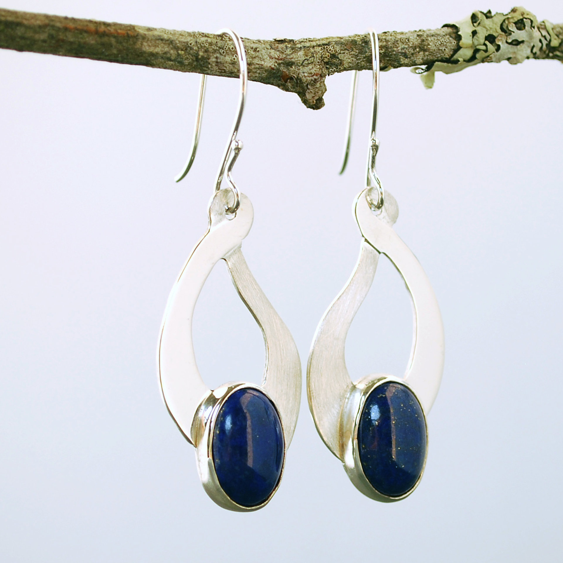 Sterling Silver Lapis Lazuli Earrings, Flower Cut-Outs