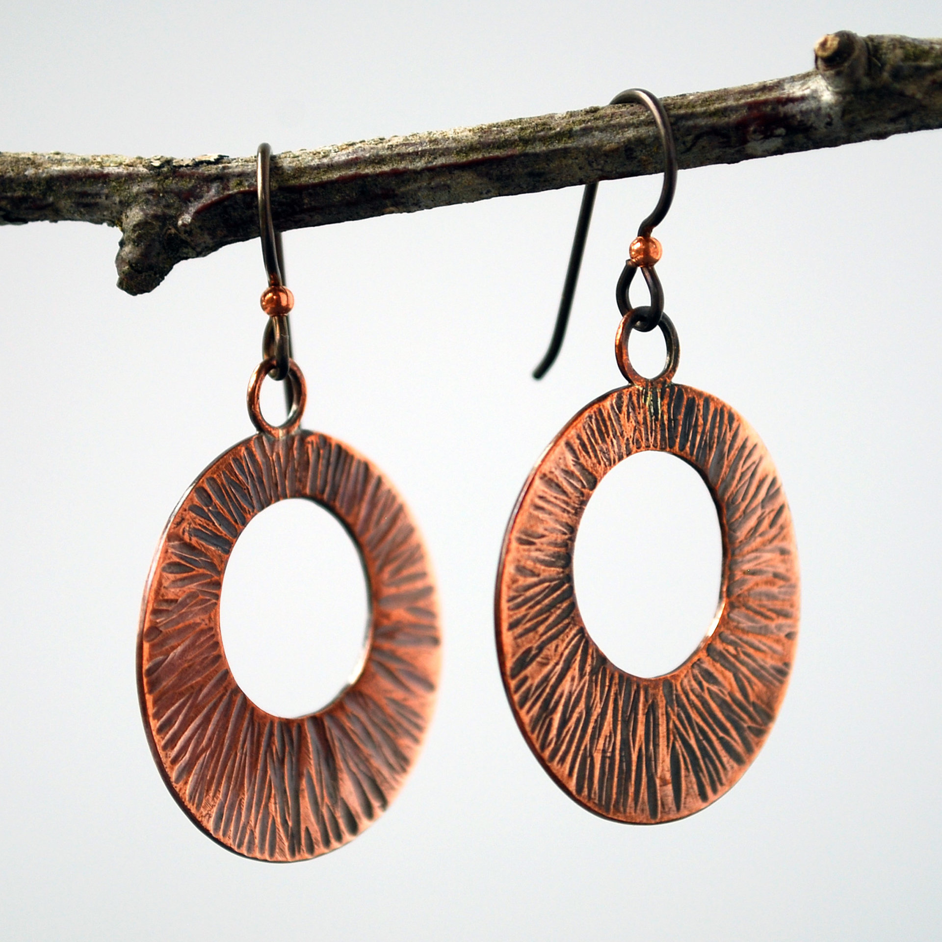Hammered Copper Circle, Hoop Style Earrings