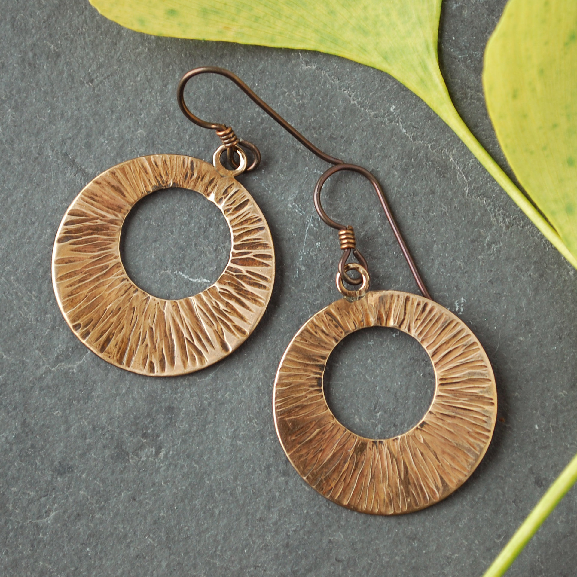 Hammered Bronze Wide Circle Earrings