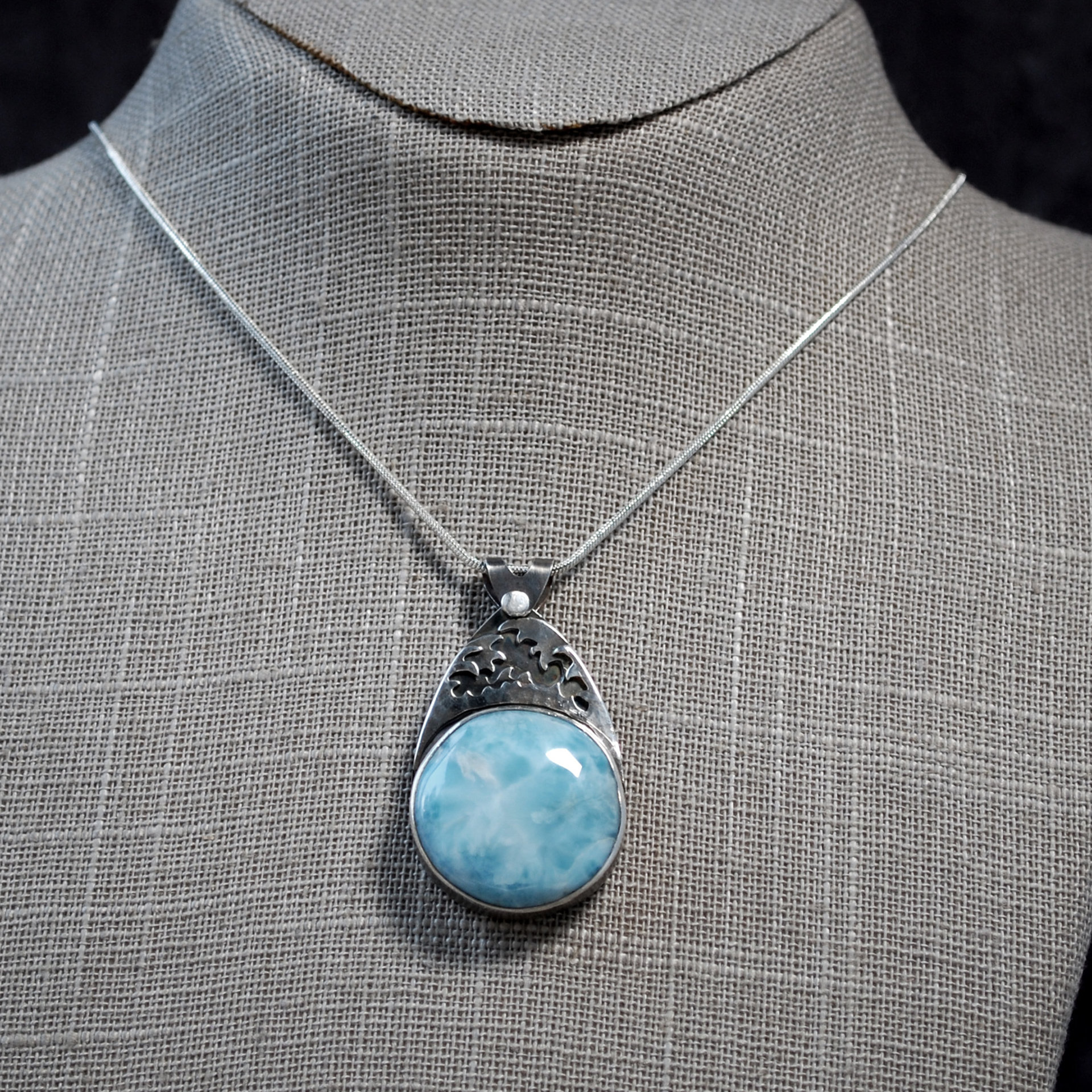 Silver Larimar pendant hanging
