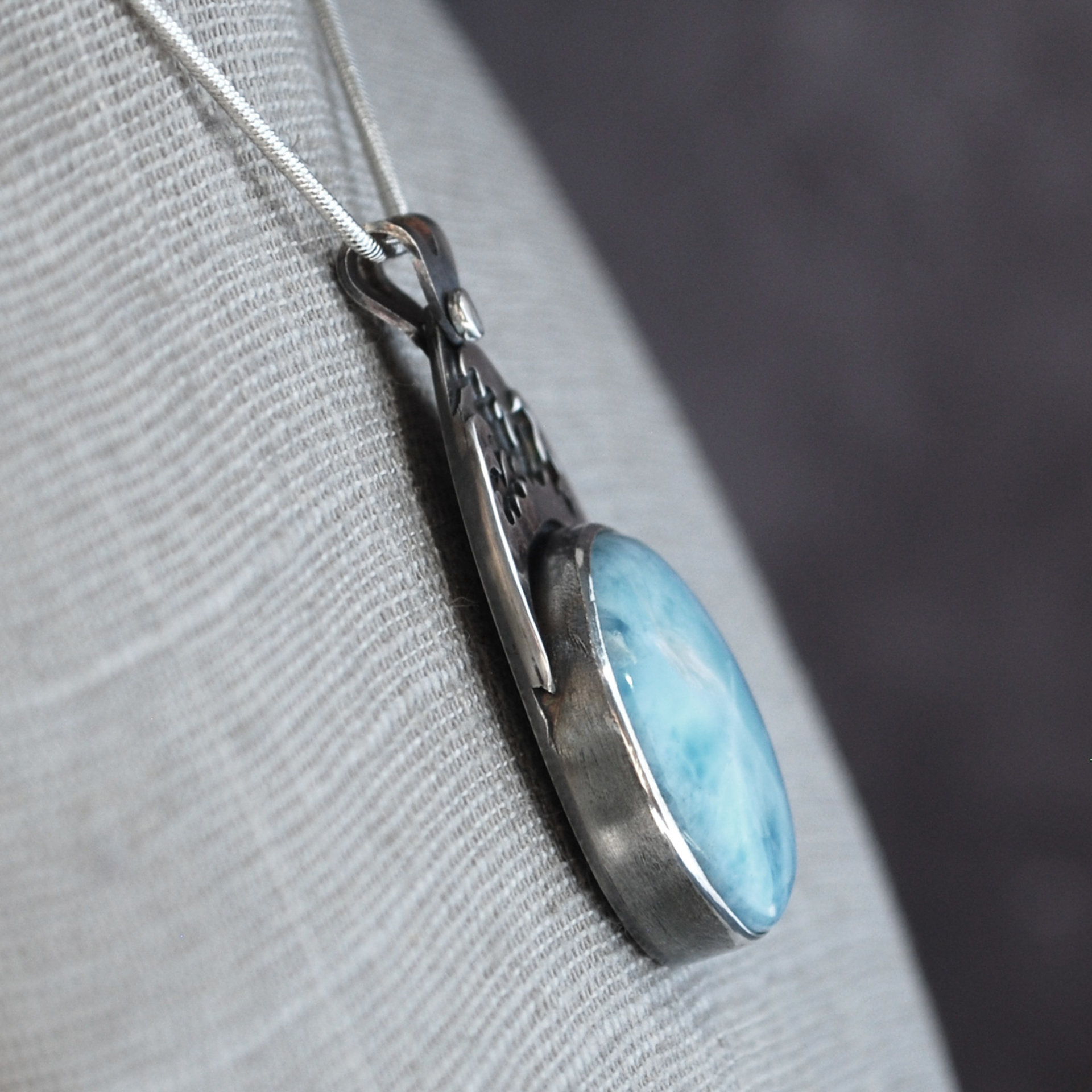 Silver Larimar pendant angle