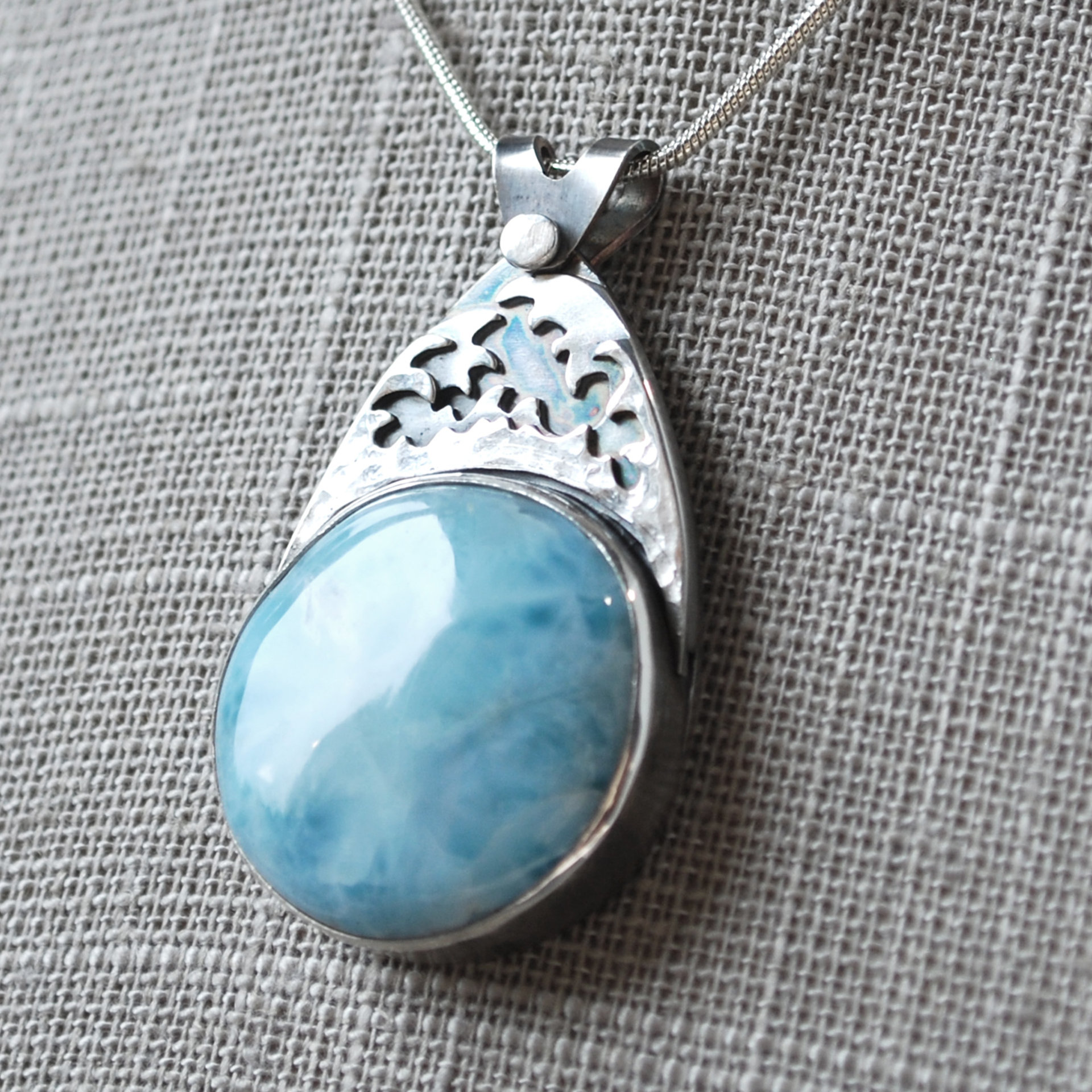 Silver Larimar pendant angle