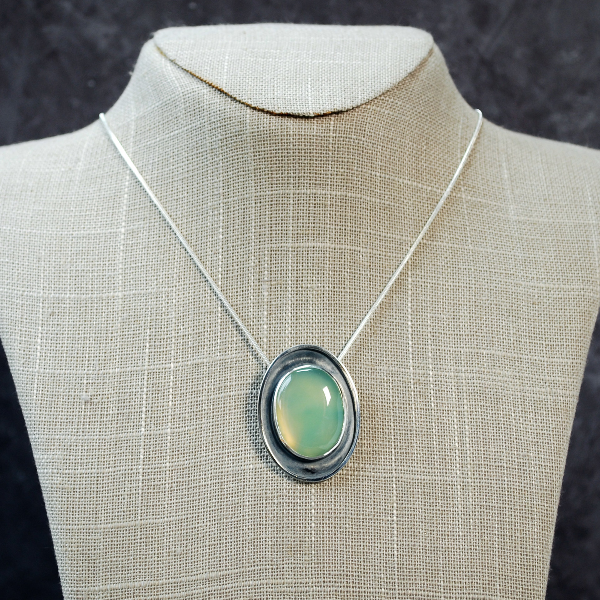 Chrysoprase silver pendant hanging