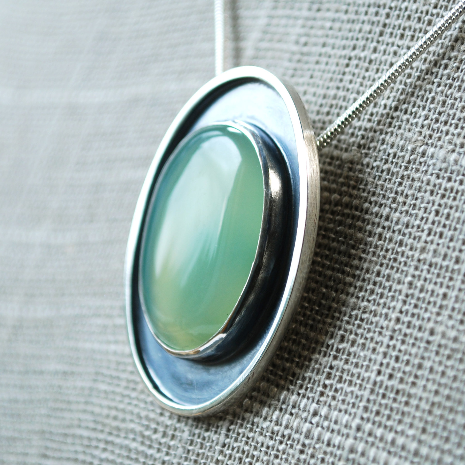 Chrysoprase Silver Pendant, Shadowbox Pendant