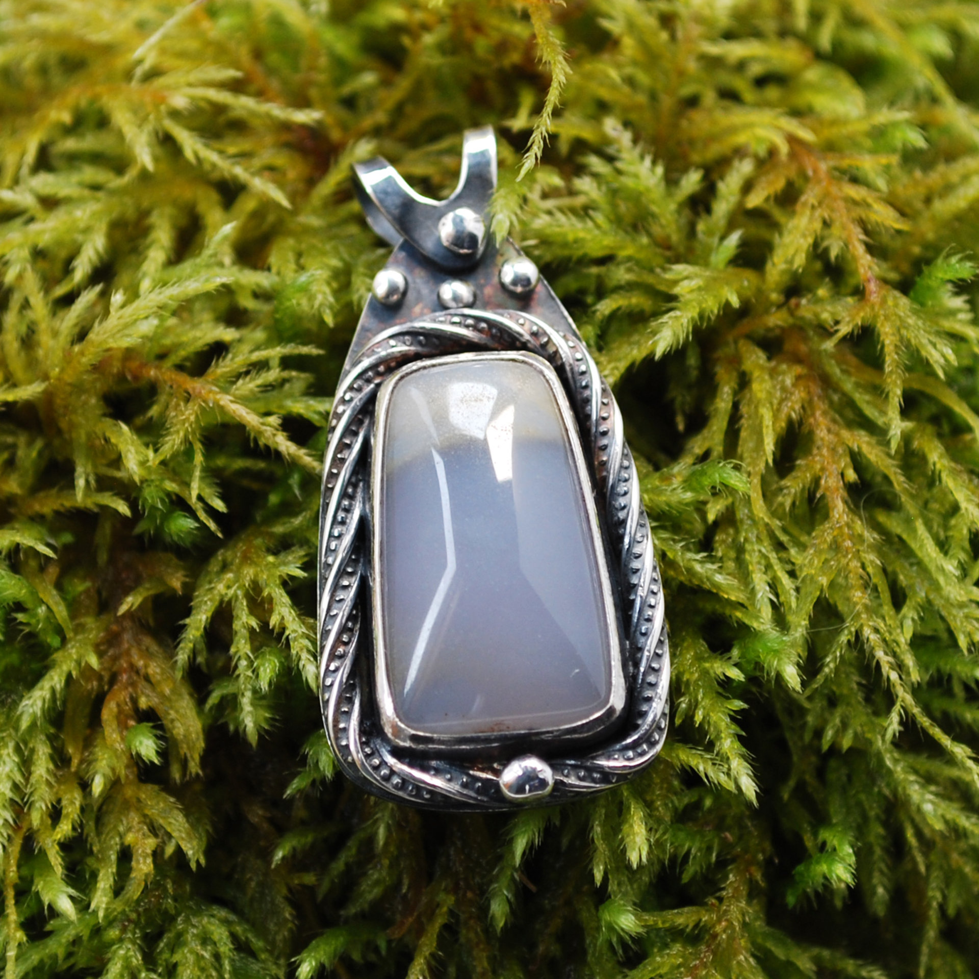 Blue Chalcedony and Silver Pendant