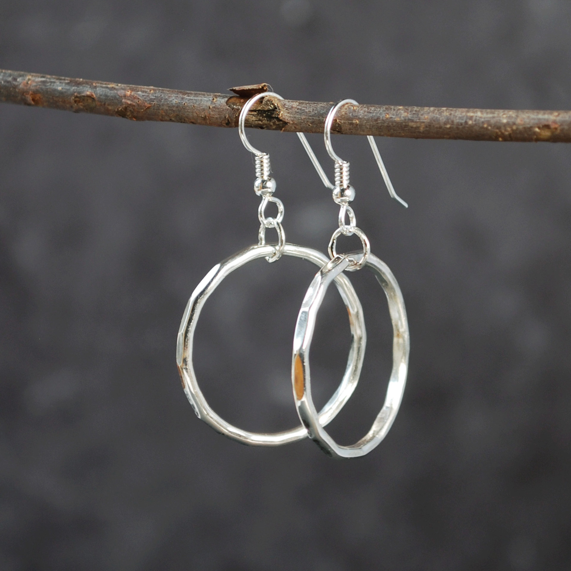 Silver Hoop Earrings hanging