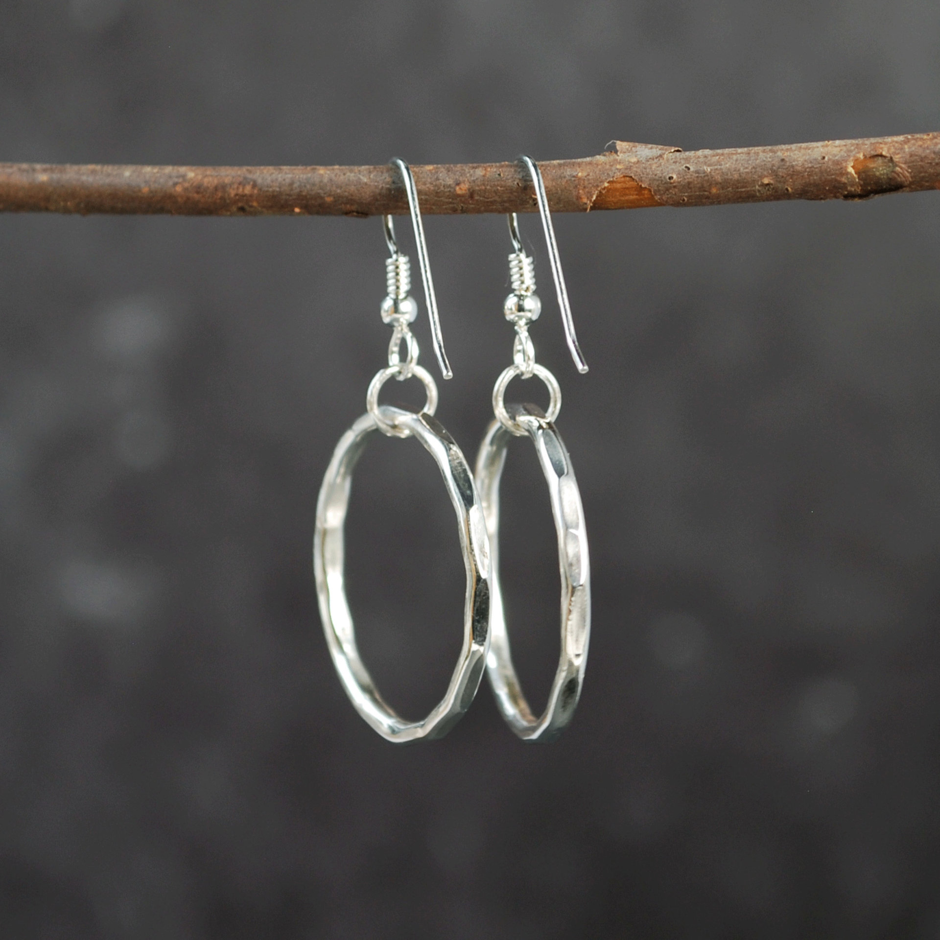 Silver Hoop Earrings hanging