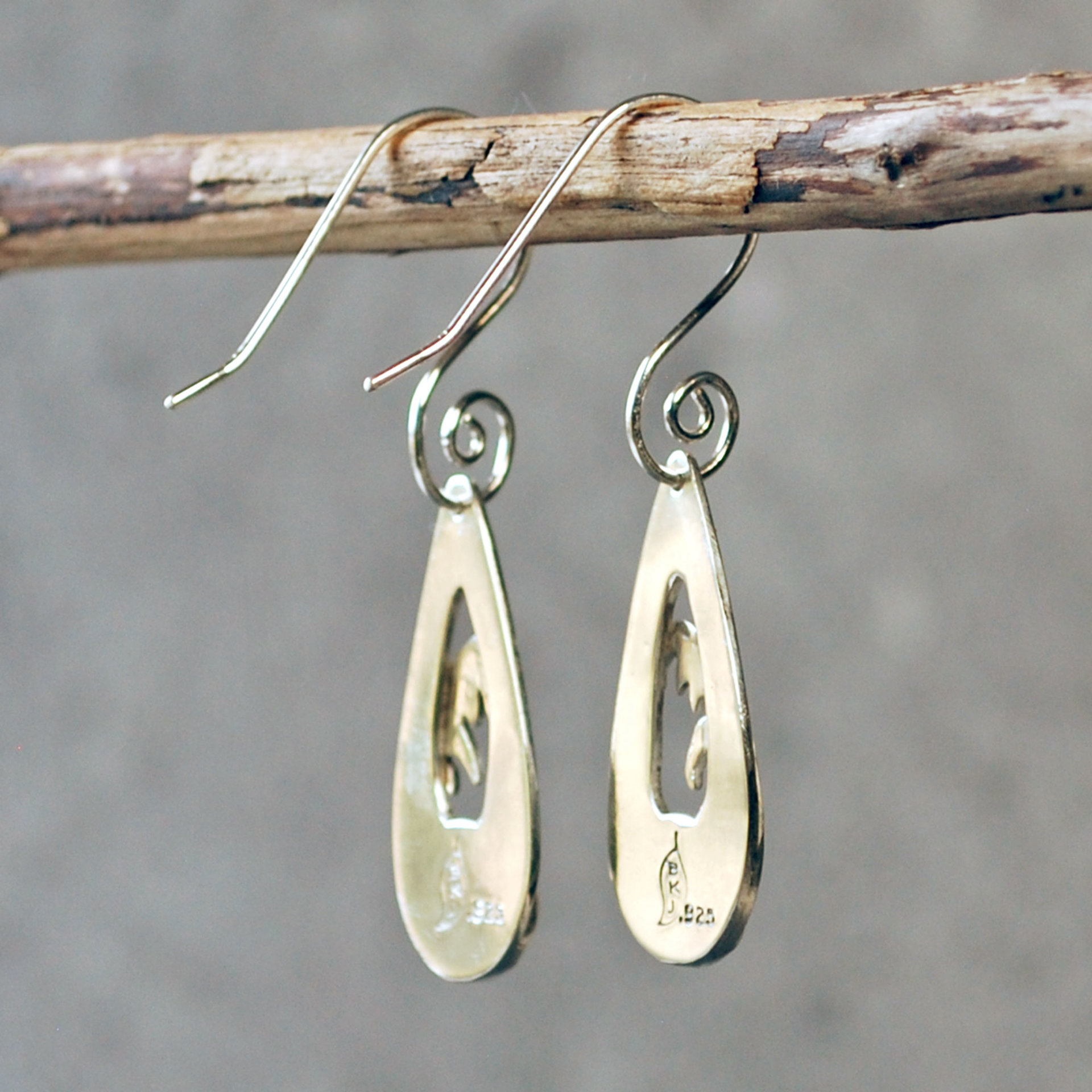 Larimar Earrings, Sterling Silver with Waves back