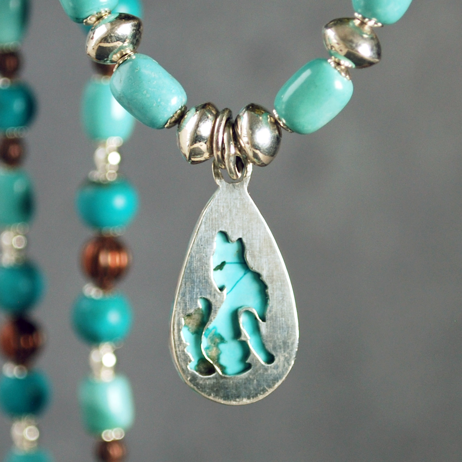 Nacozari Turquoise, Silver, Copper Necklace, back of pendant