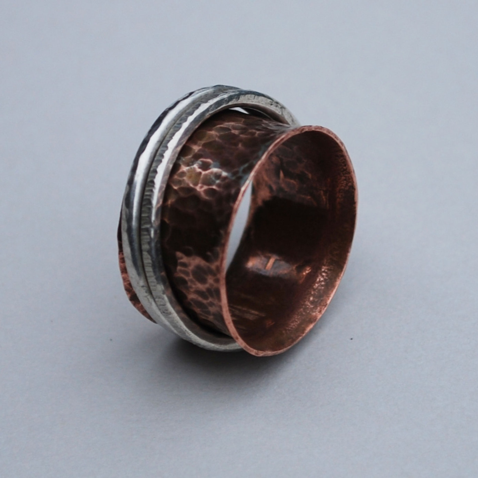 Copper Silver Spinner Ring, Mixed Metal Ring, Kinetic Ring