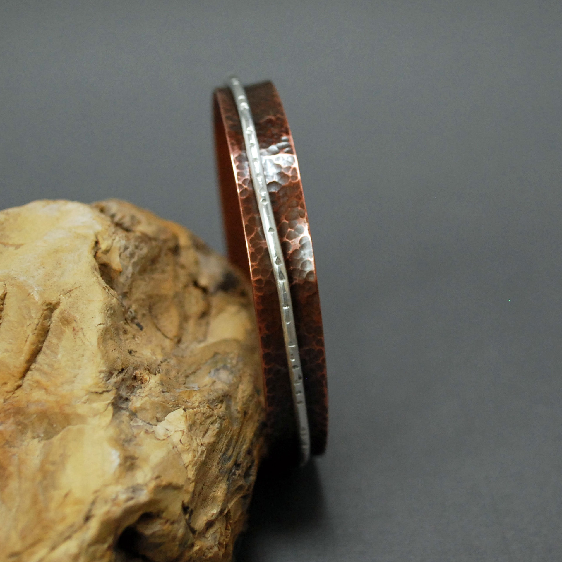 Copper Silver Spinner Bangle, Hammered Copper Bracelet, Kinetic Bracelet