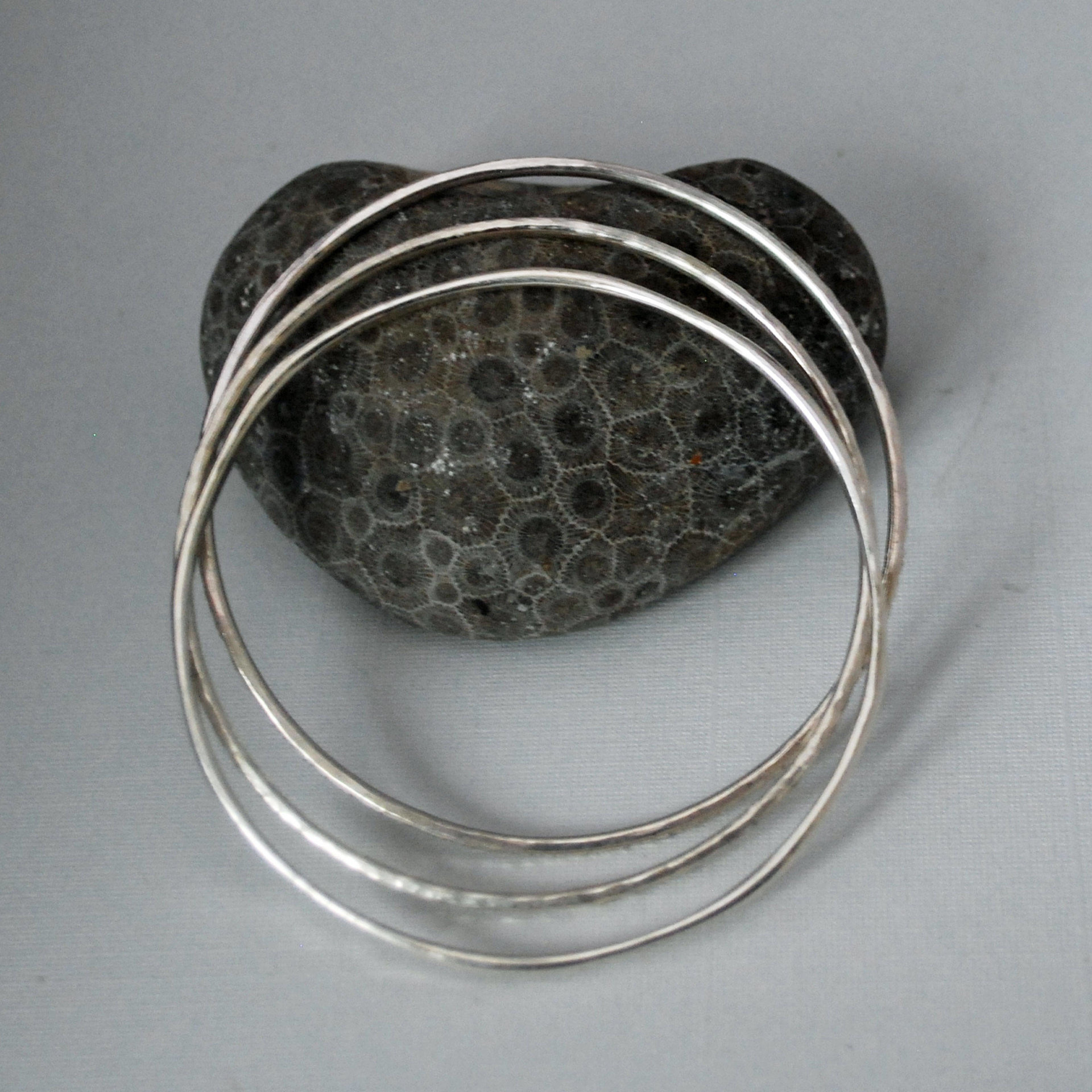 Hammered Silver Bangle Single or Set