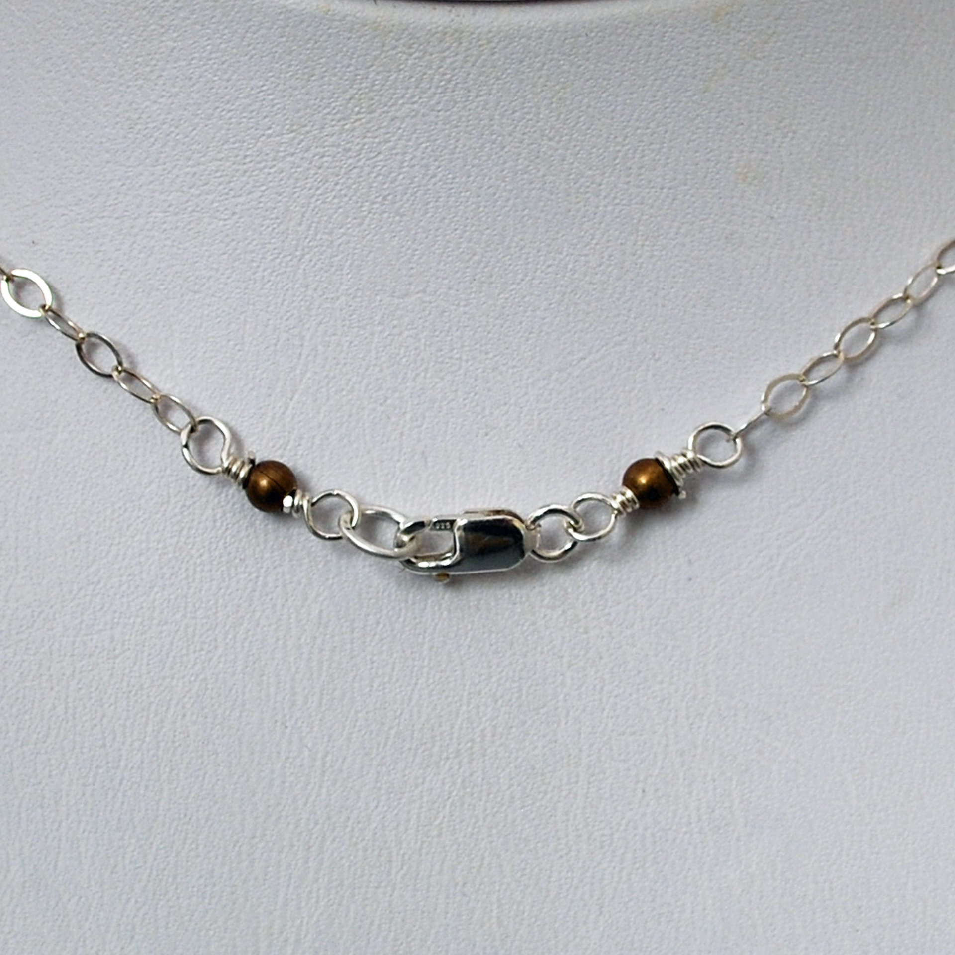 Hammered Bronze Bar Necklace with Citrine and Silver Clouds