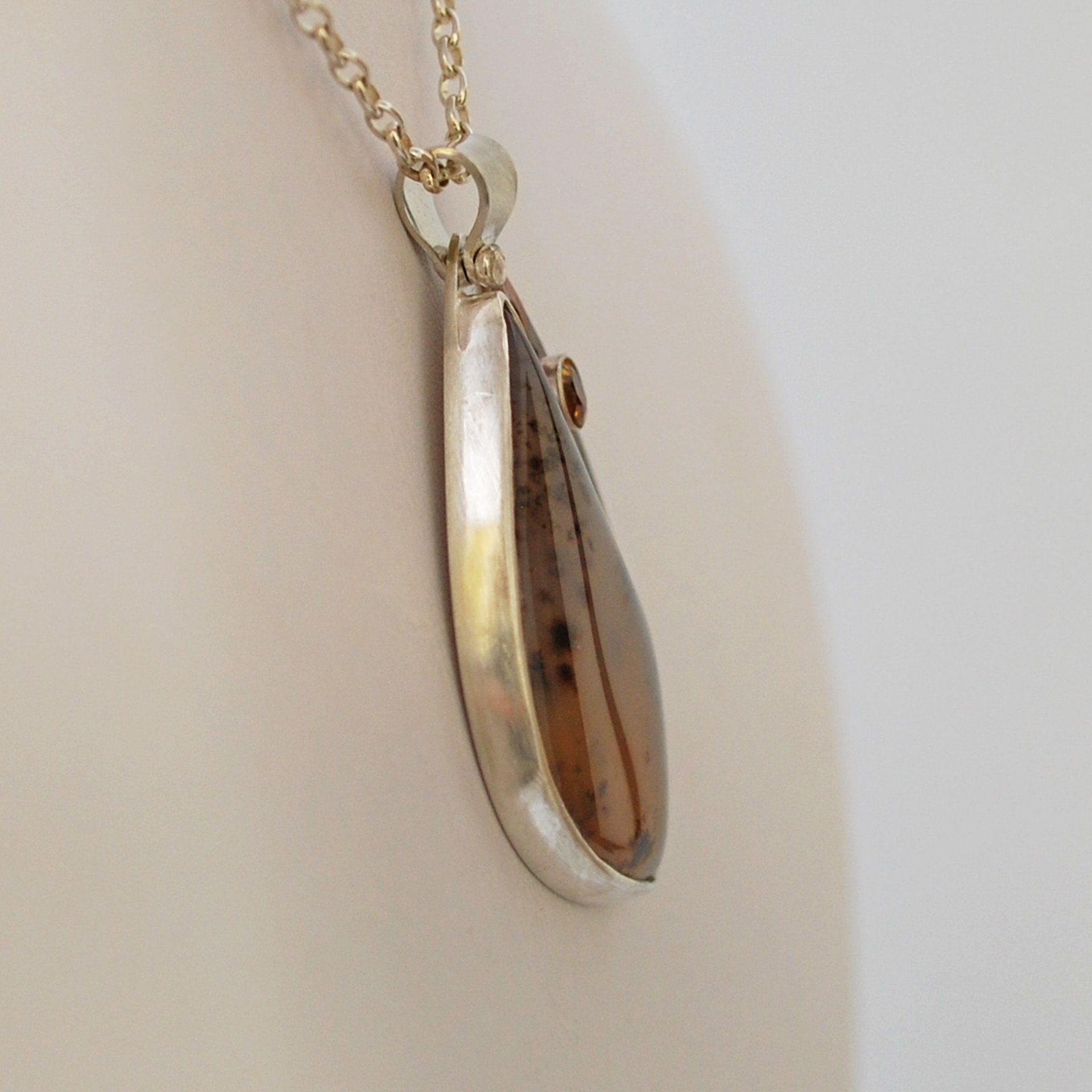 Montana Agate Silver Pendant with Citrine and Hammered Copper