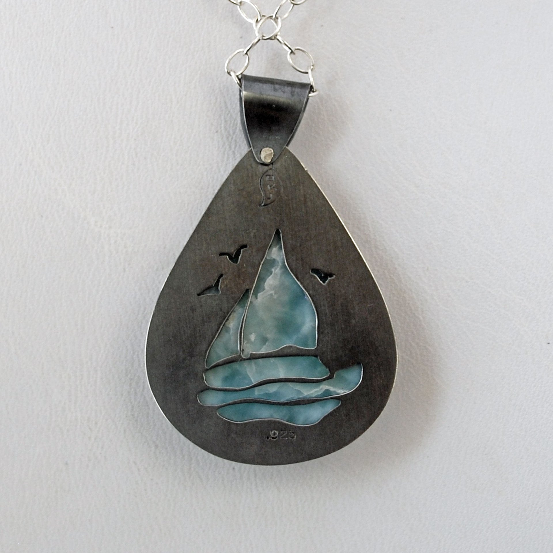 Larimar Silver Pendant with Sailboat Cut Out