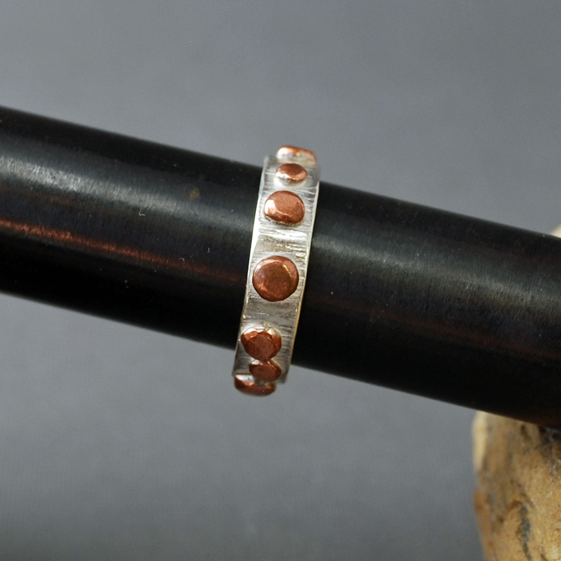 Hammered Silver Ring Band with Copper Dots
