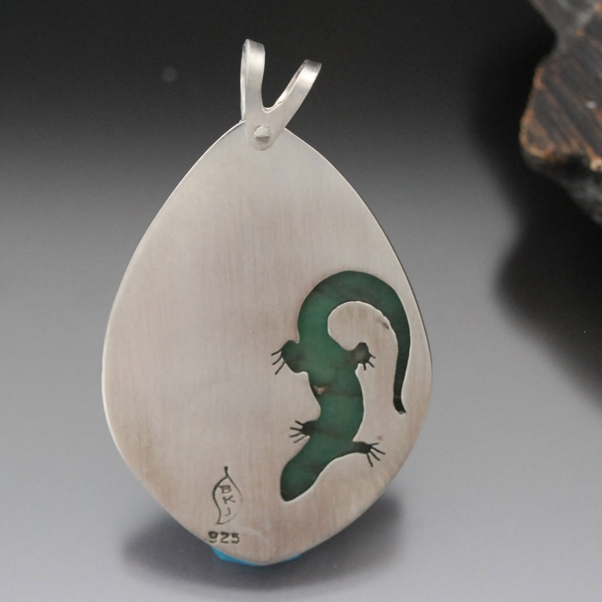 Lucin Variscite Silver Pendant with Lizard