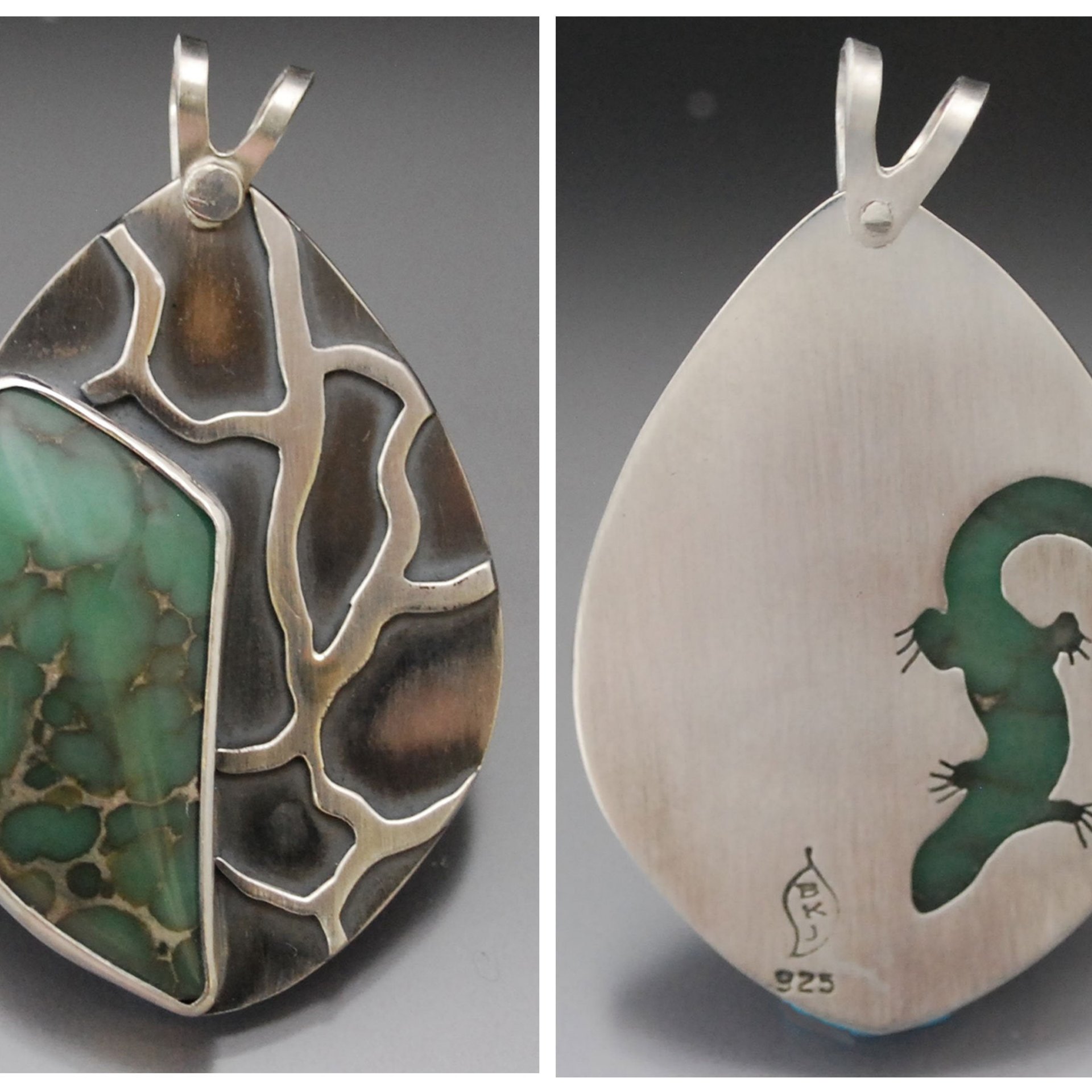 Lucin Variscite Silver Pendant with Lizard