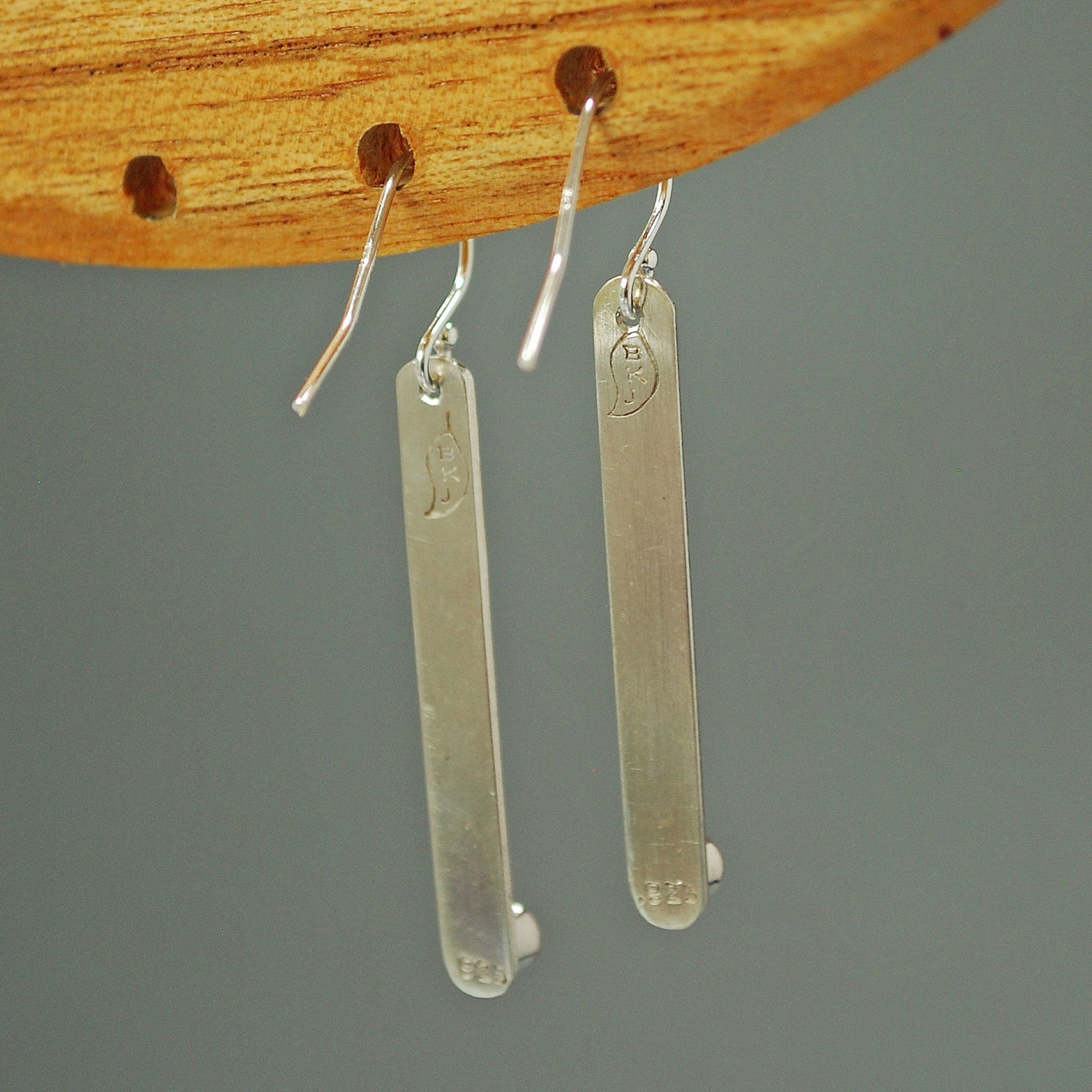 Hammered Silver Stick Earrings with Garnet, January Birthstone Earrings