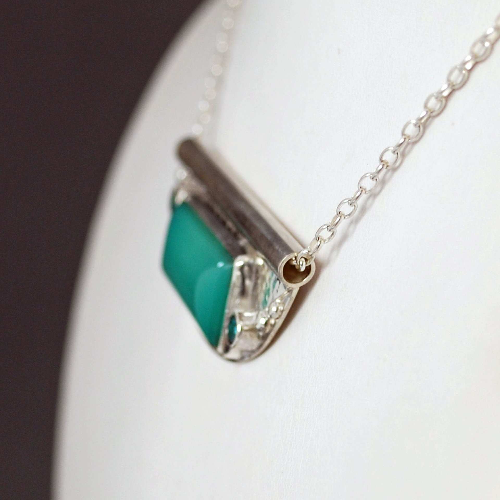 Chrysoprase and Green Topaz Pendant, Art Deco Style