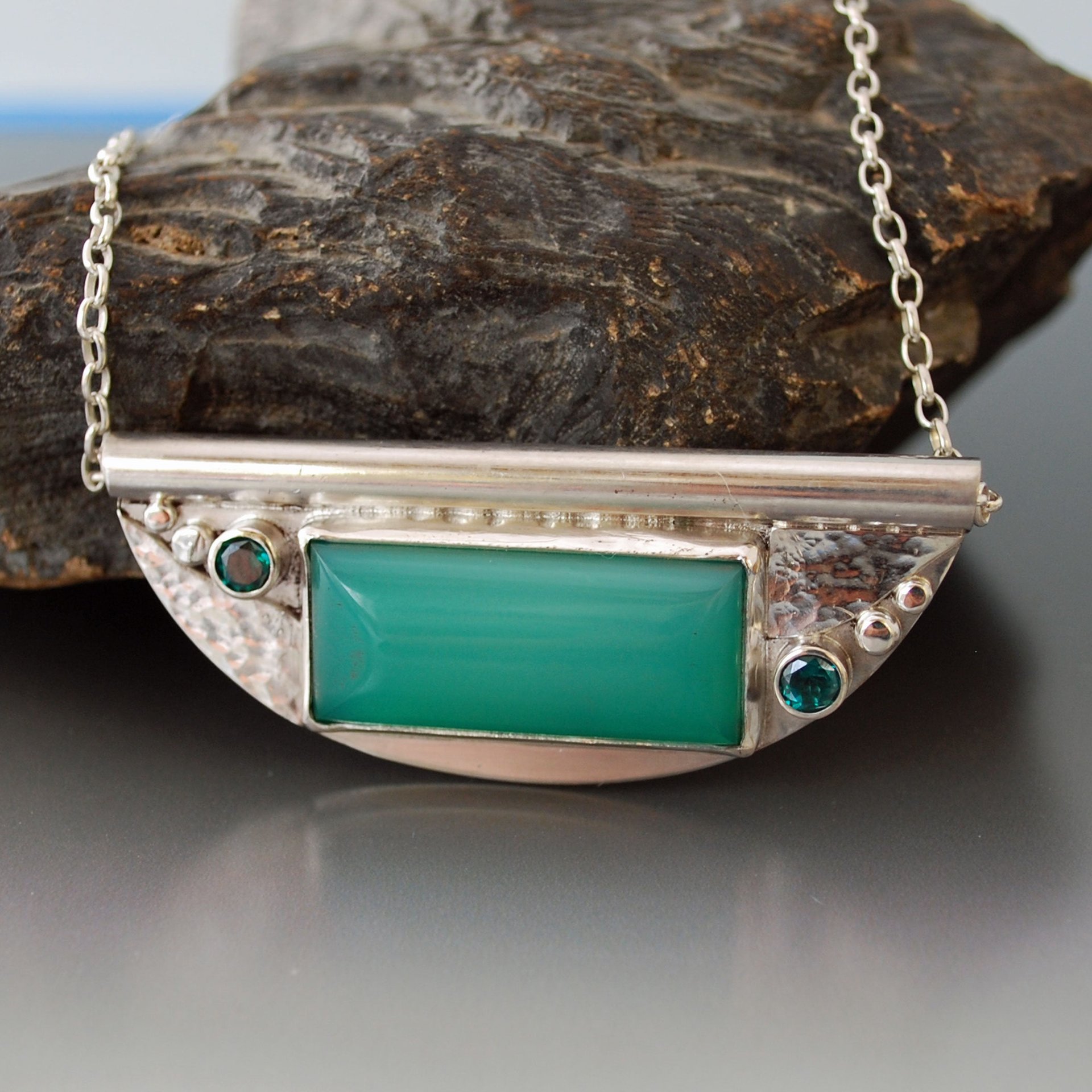 Chrysoprase and Green Topaz Pendant, Art Deco Style