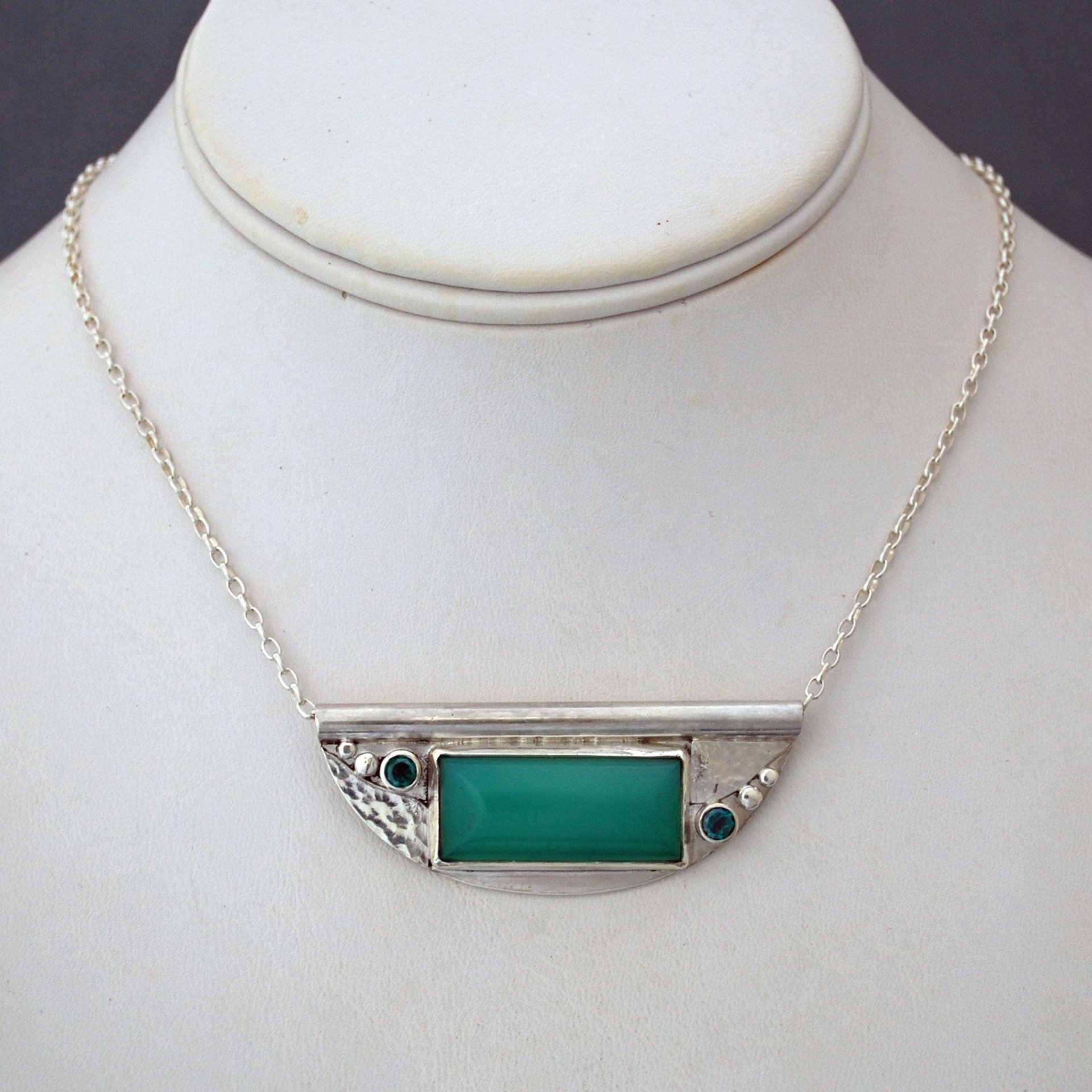 Chrysoprase and Green Topaz Pendant, Art Deco Style