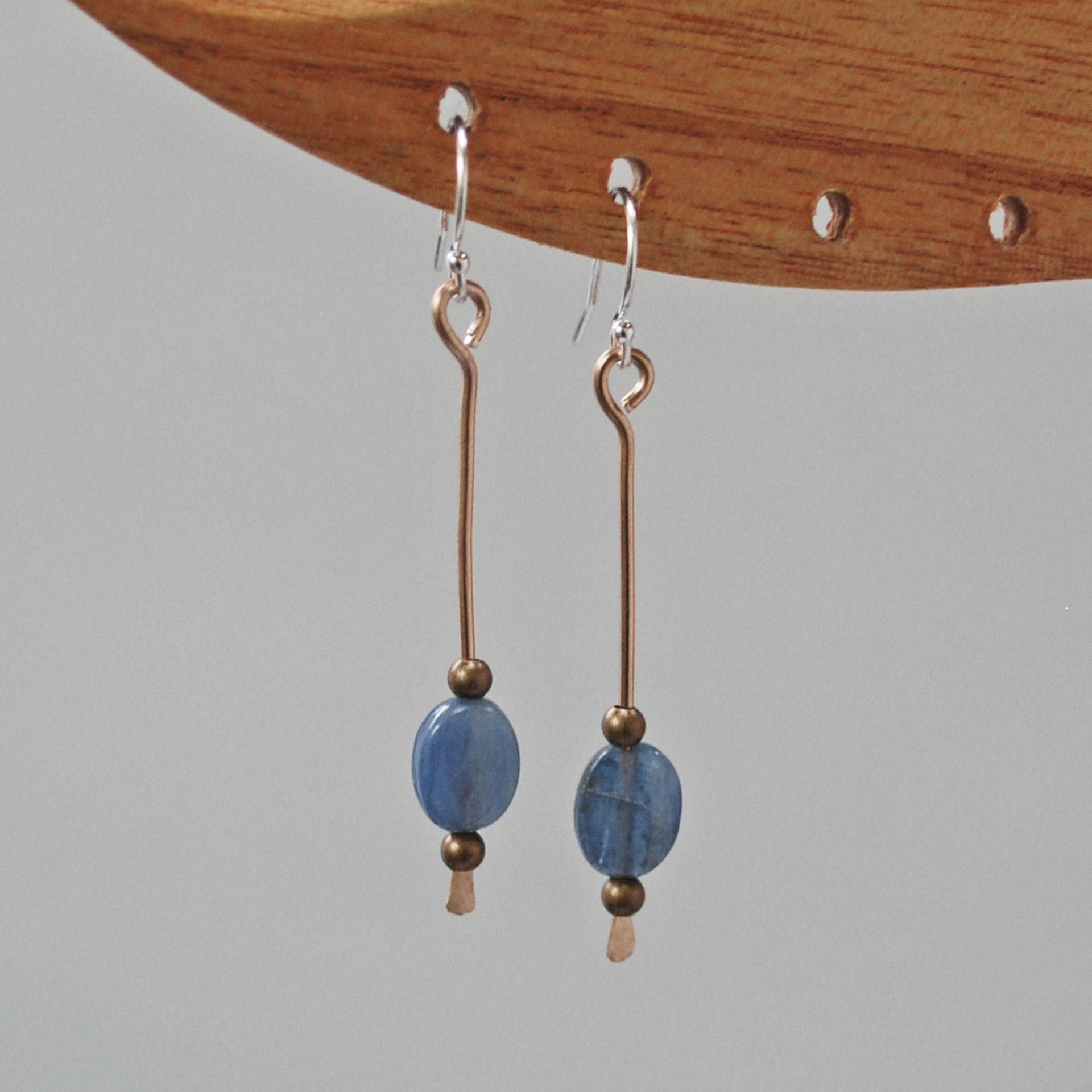 Long Kyanite Bronze Drop Earrings  J-2370