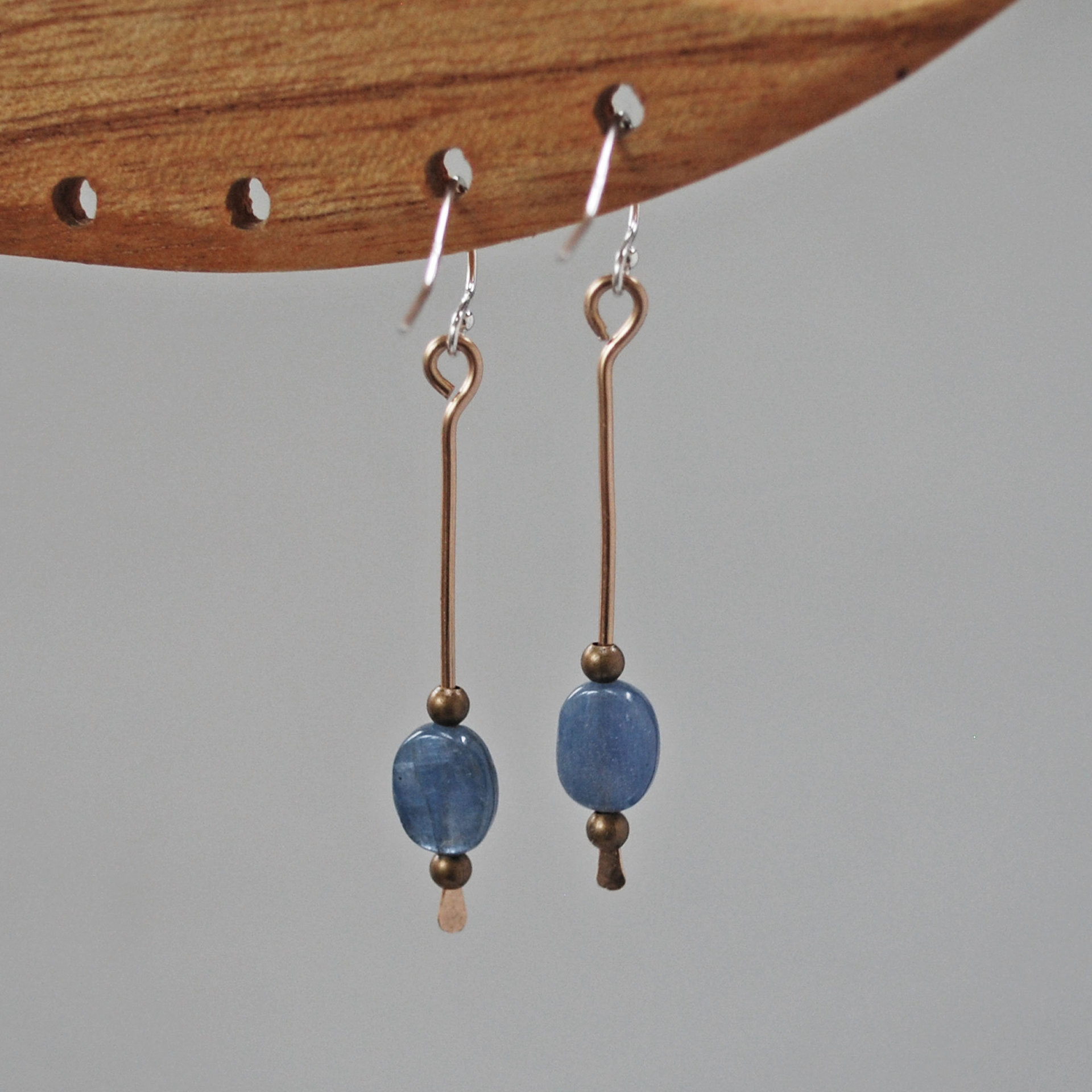 Long Kyanite Bronze Drop Earrings  J-2370