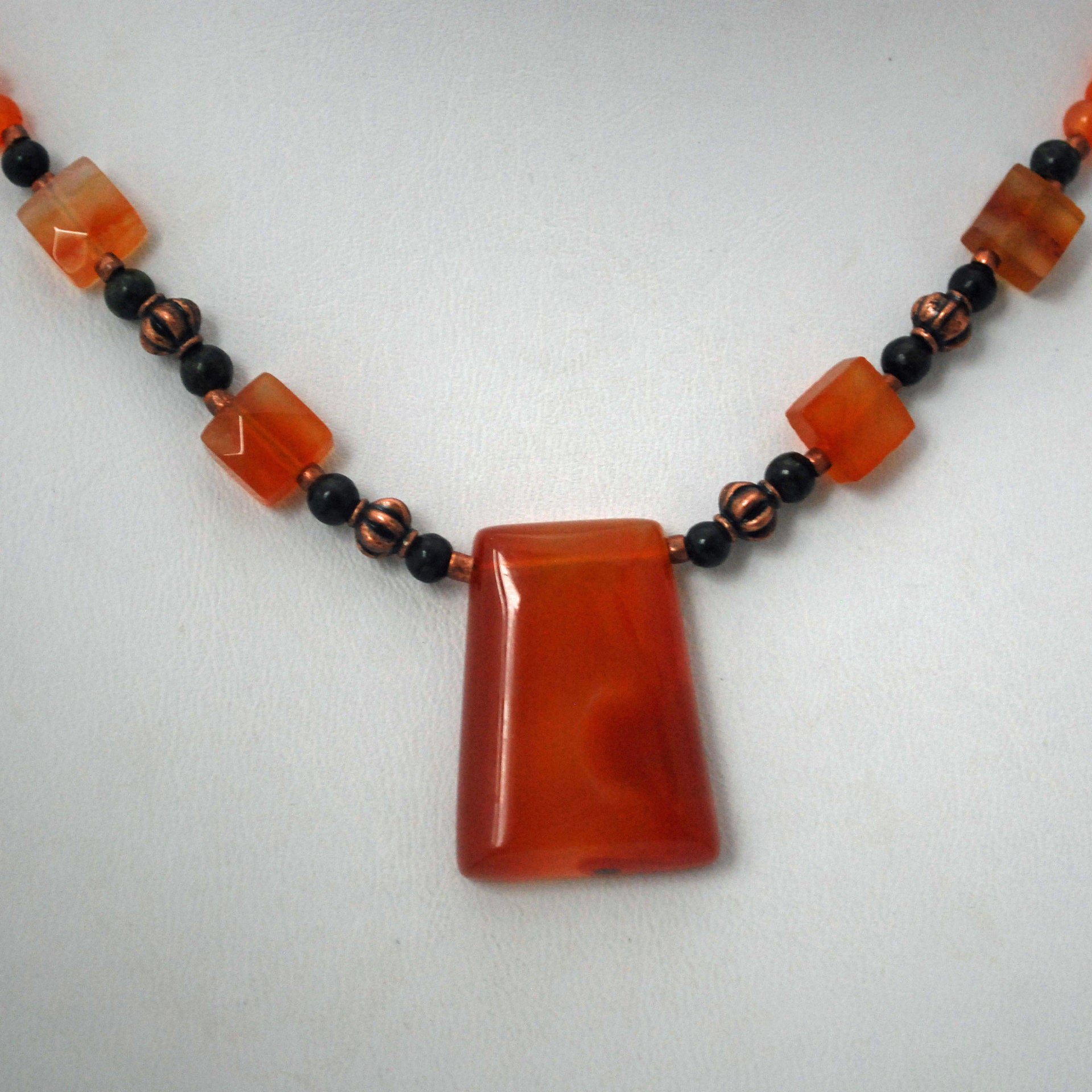 Carnelian and Serpentine beaded necklace