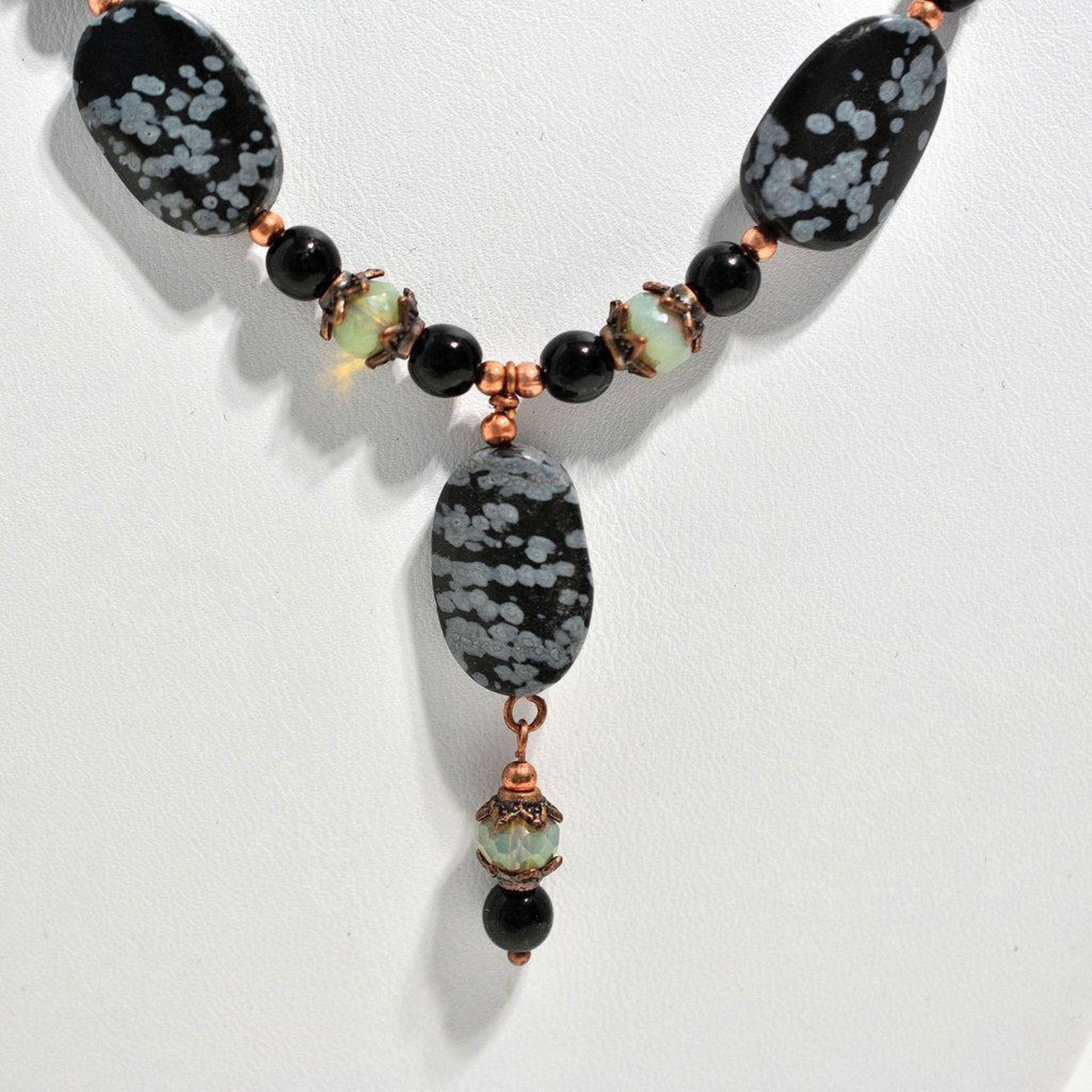 Snowflake Obsidian and Czech Glass Necklace