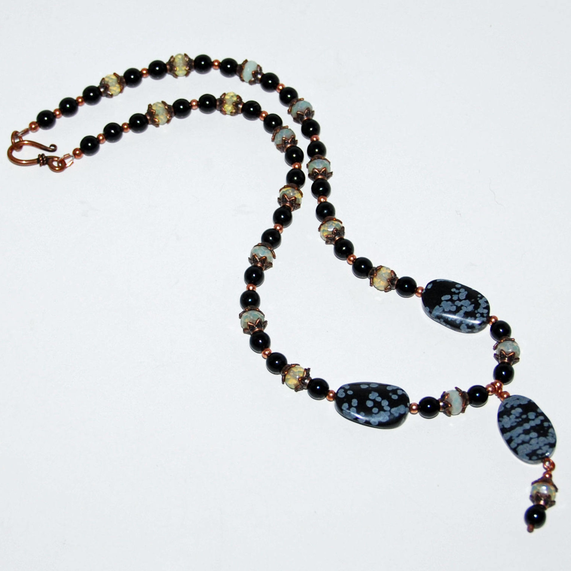 Snowflake Obsidian and Czech Glass Necklace
