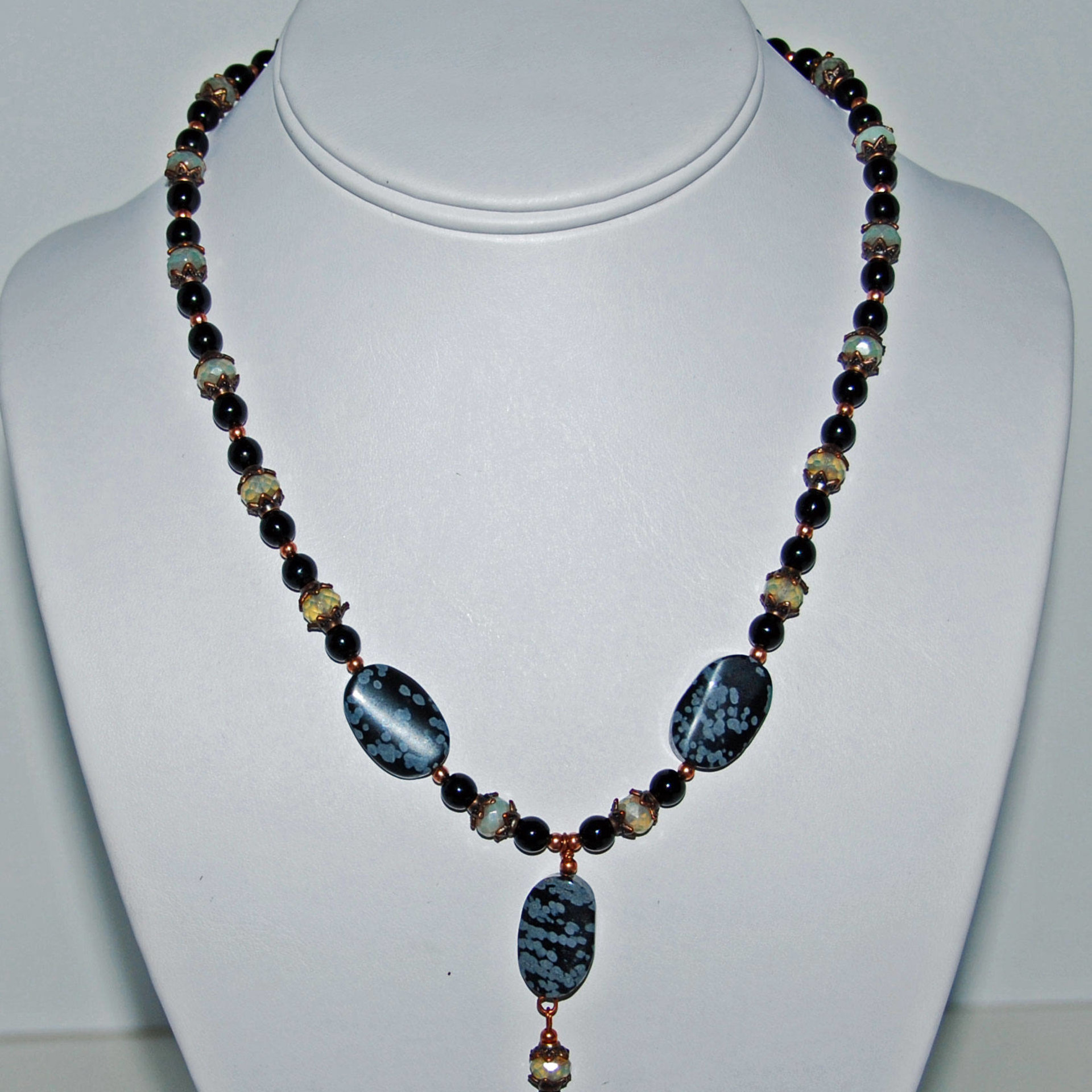 Snowflake Obsidian and Czech Glass Necklace