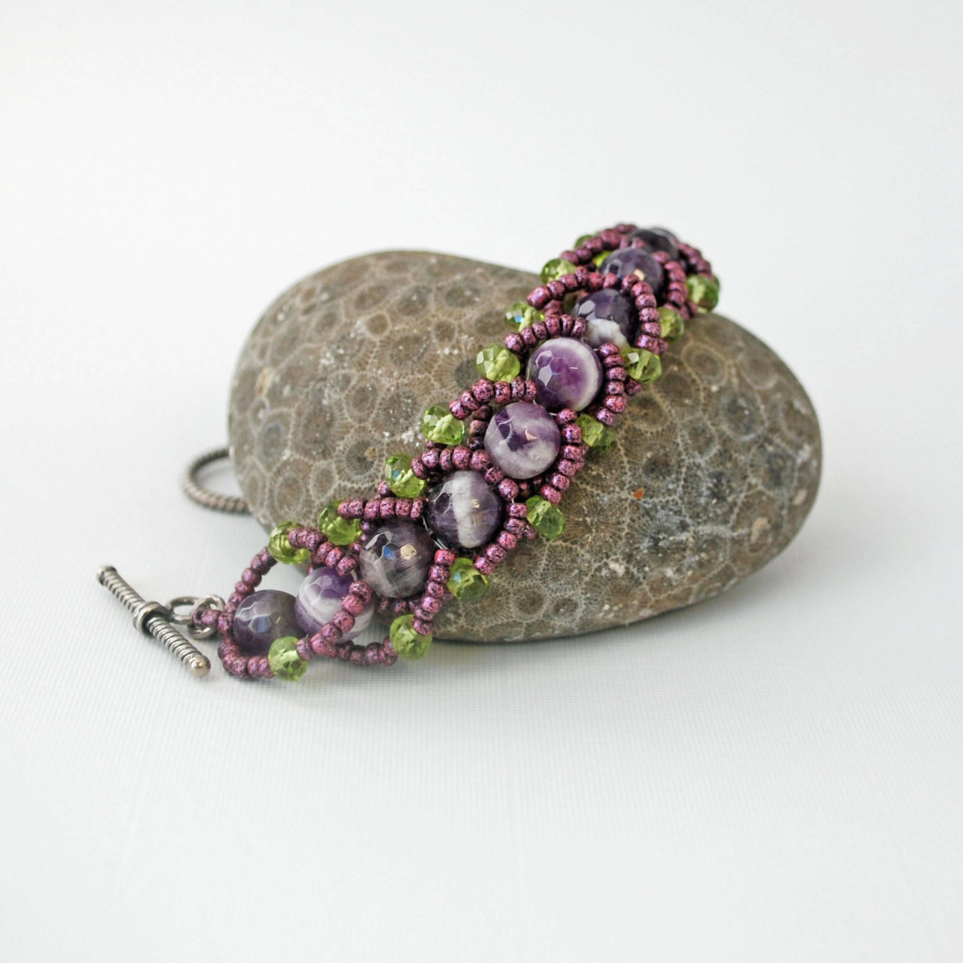 Amethyst Lace and Peridot Beaded Bracelet