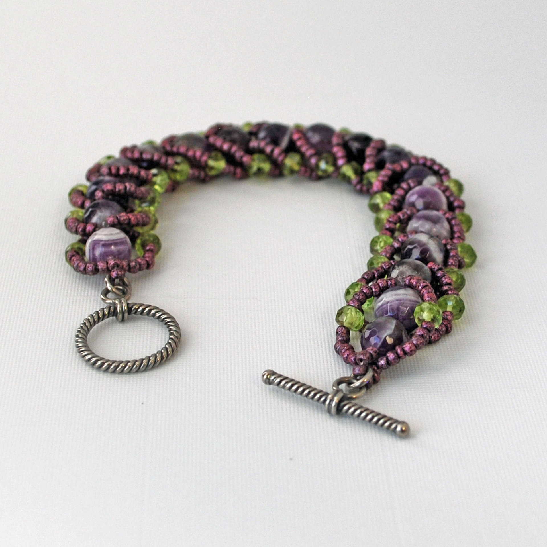 Amethyst Lace and Peridot Beaded Bracelet