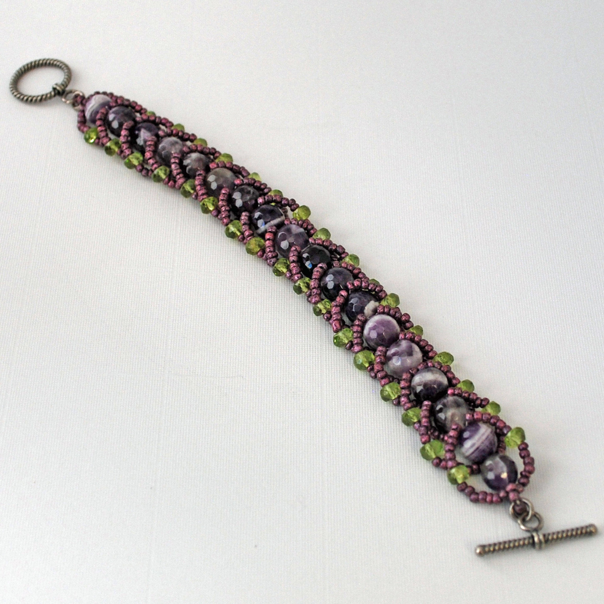 Amethyst Lace and Peridot Beaded Bracelet