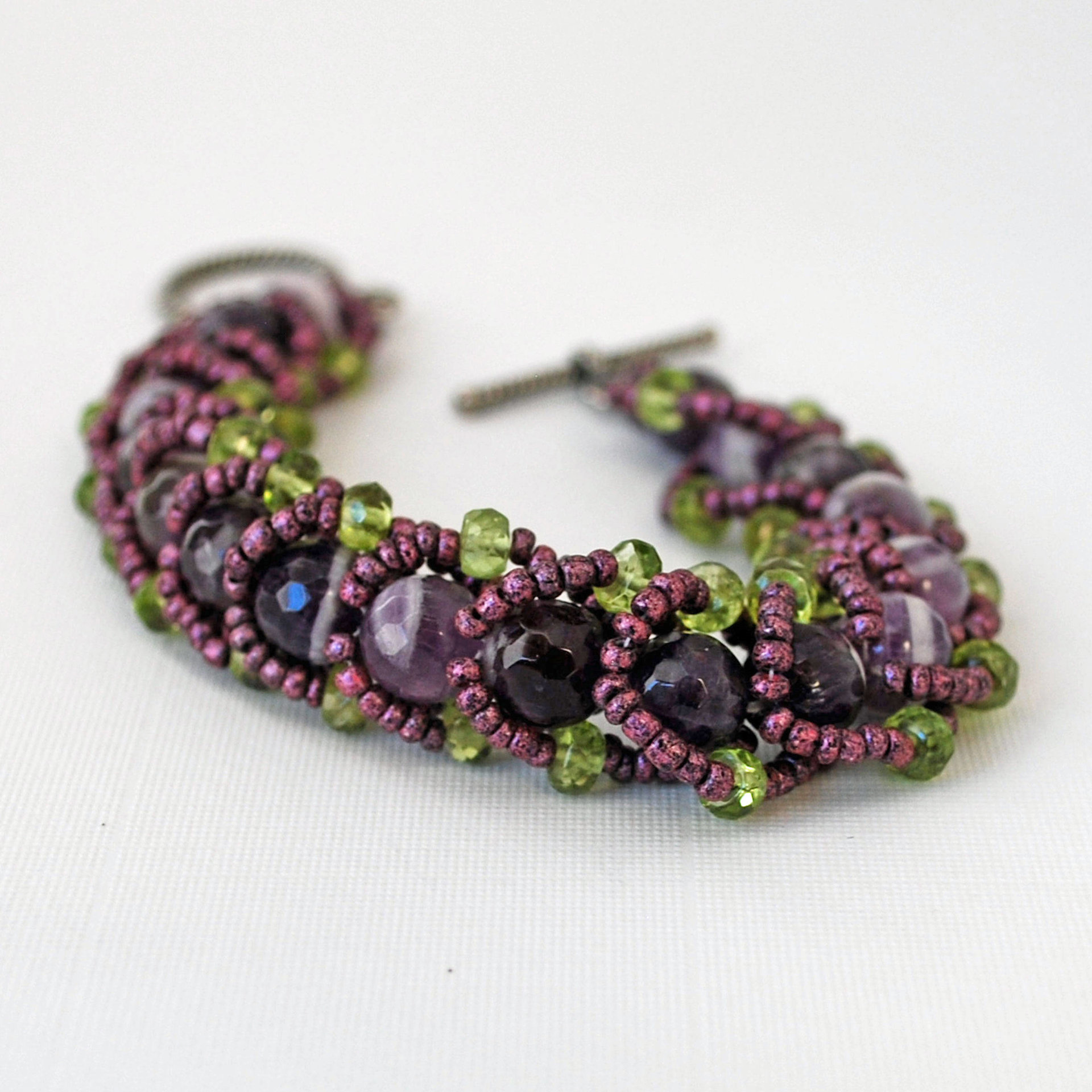 Amethyst Lace and Peridot Beaded Bracelet