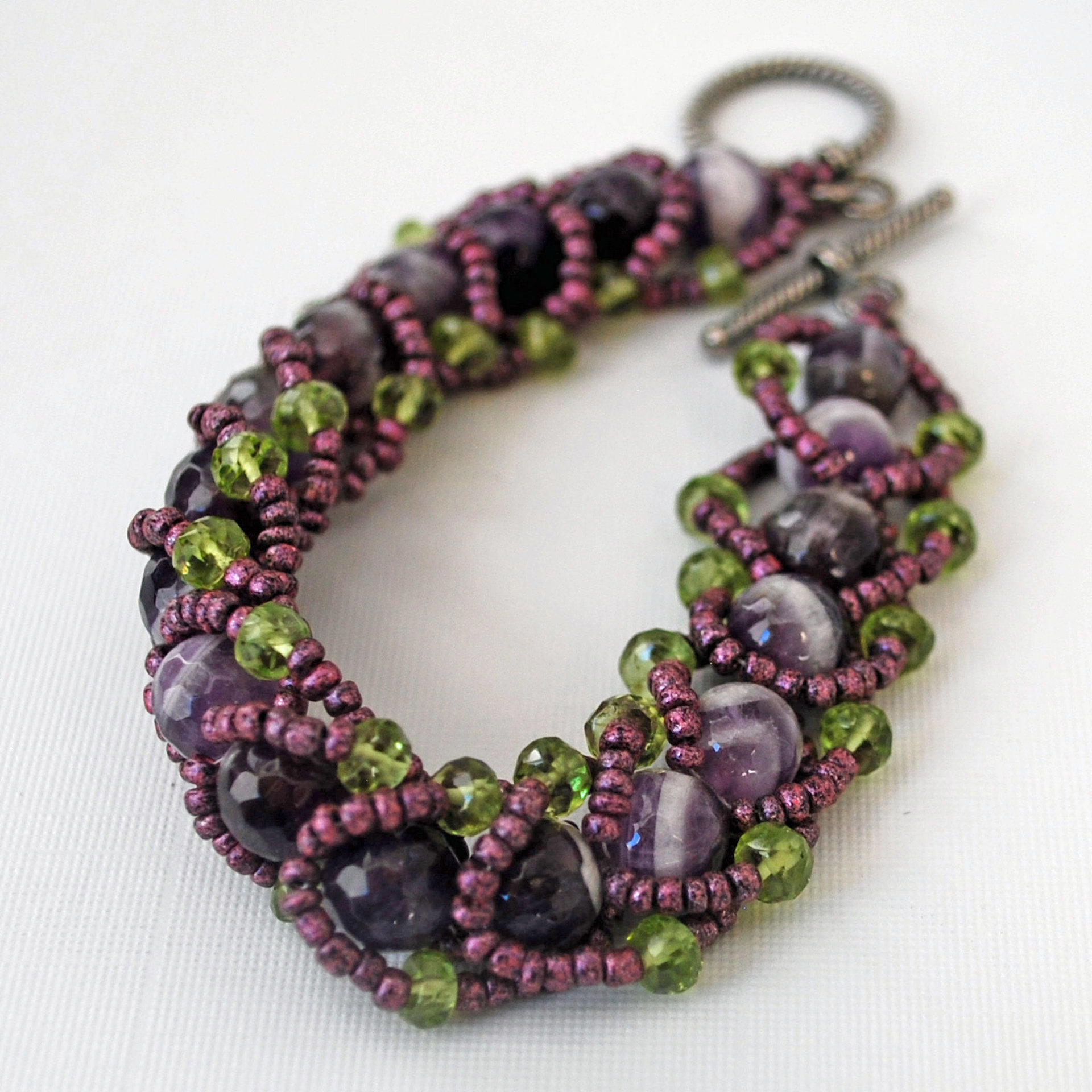 Amethyst Lace and Peridot Beaded Bracelet