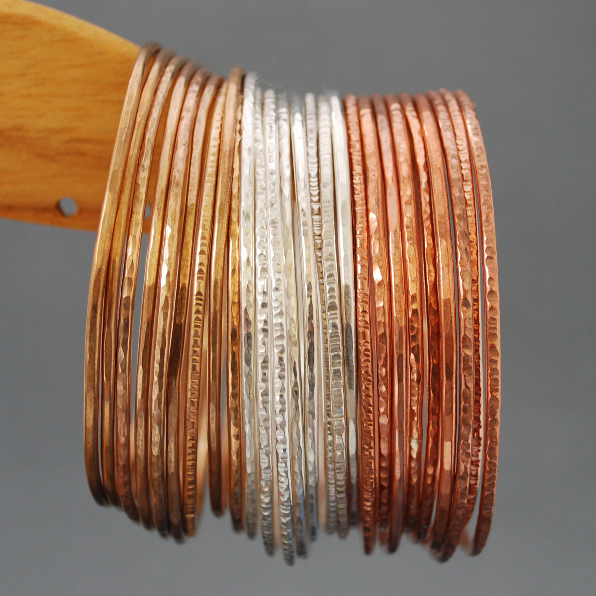 Various bangles, bronze, silver, copper