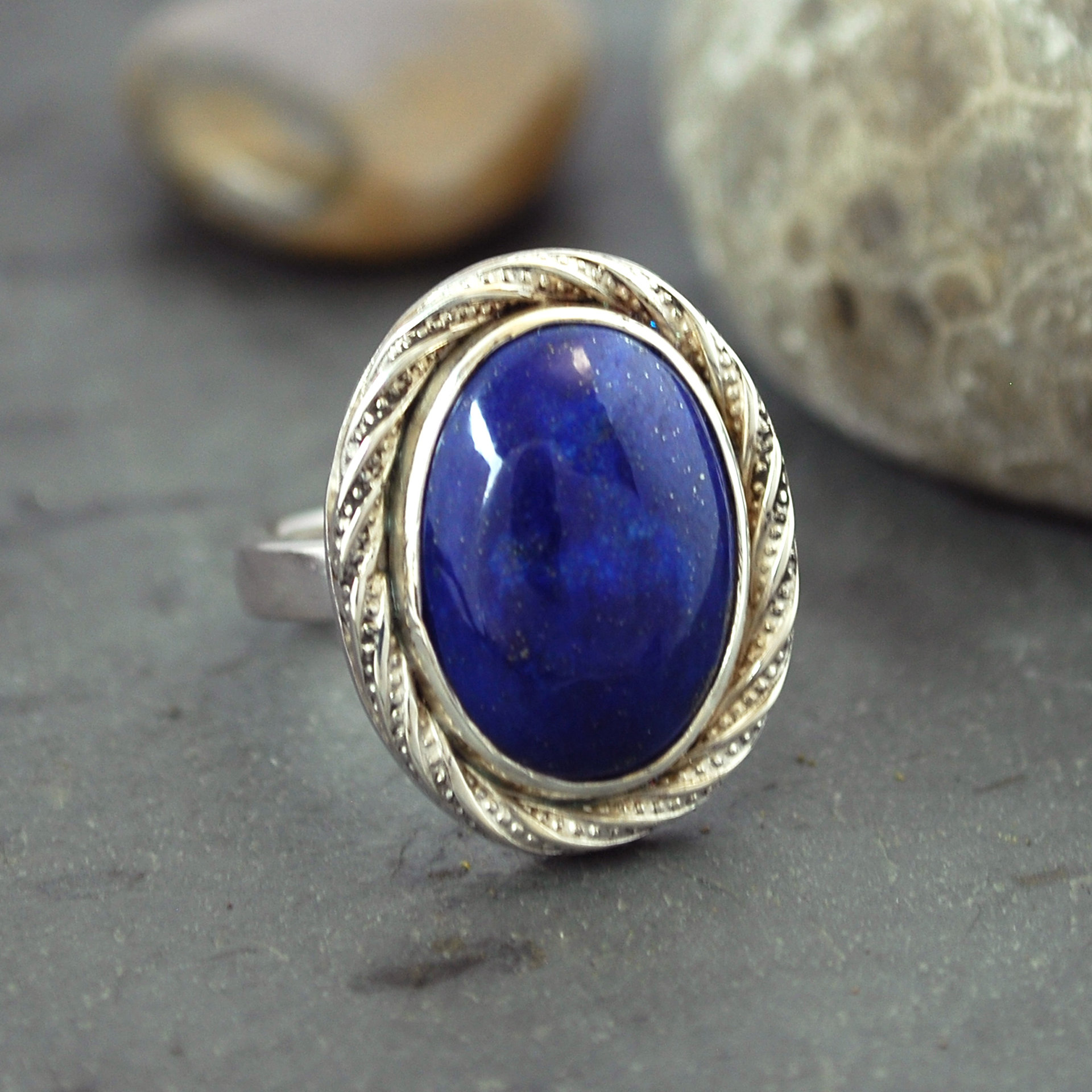 Sterling Silver Lapis Lazuli Ring, Size 8.75