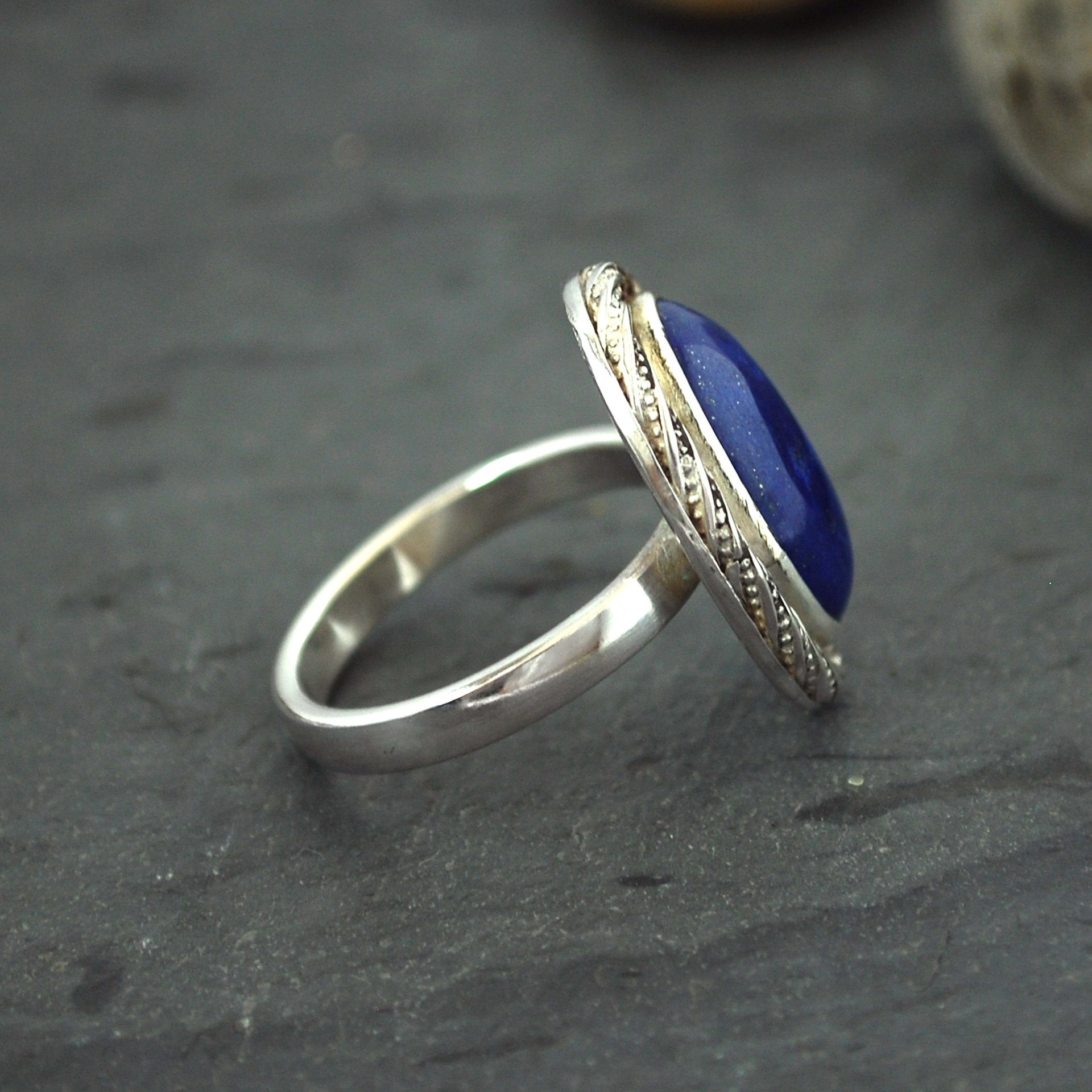 Sterling Silver Lapis Lazuli Ring, Size 8.75