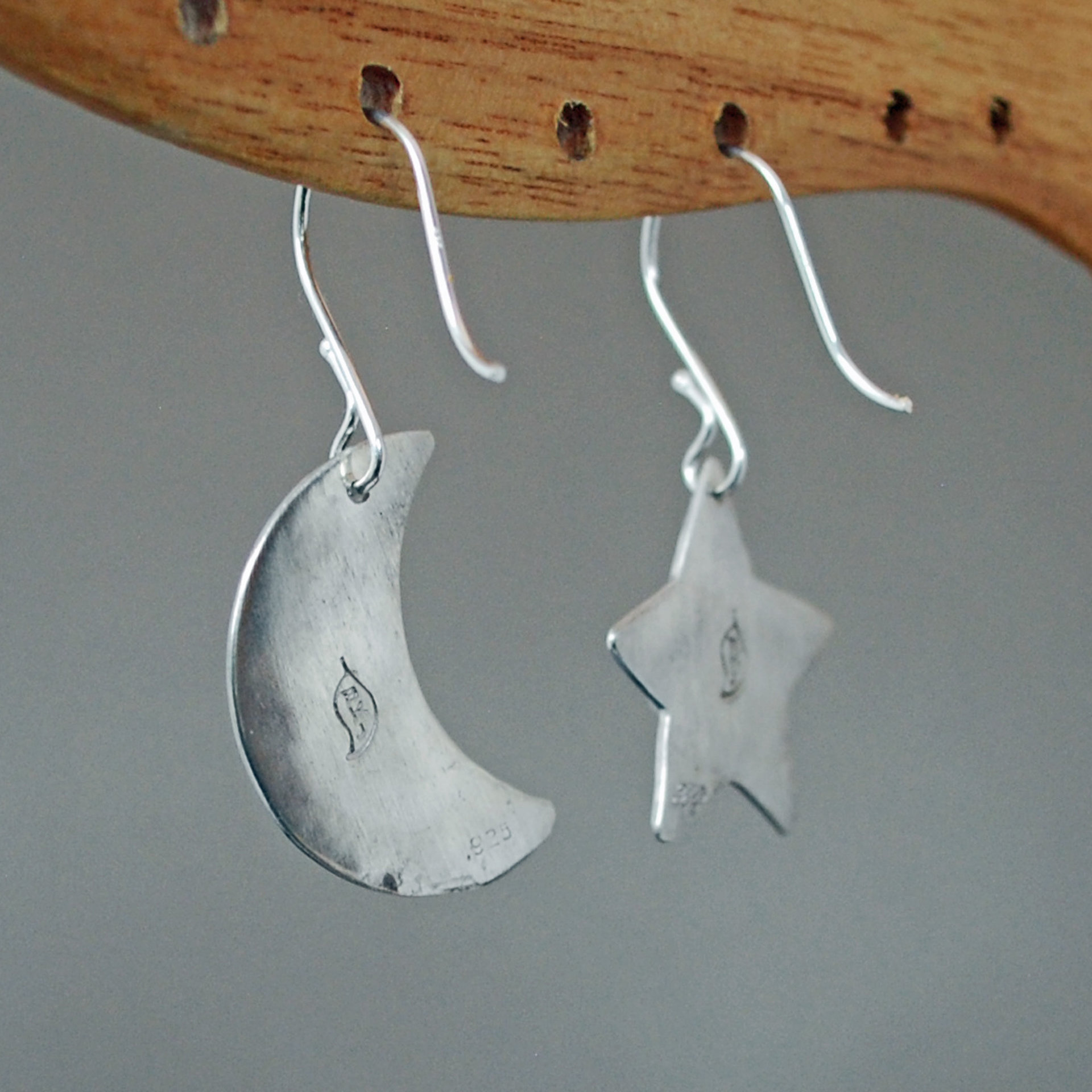 Sterling Silver Moon and Star Earrings with Moonstones