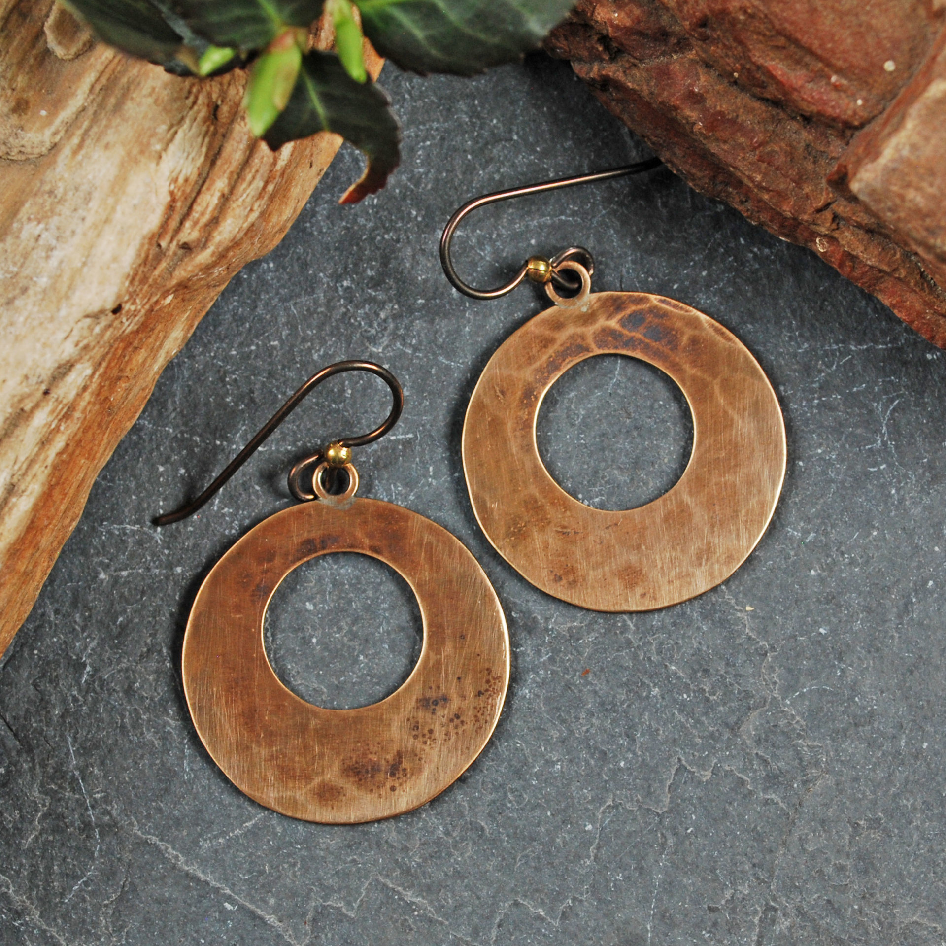Hammered Bronze Open Circle Earrings