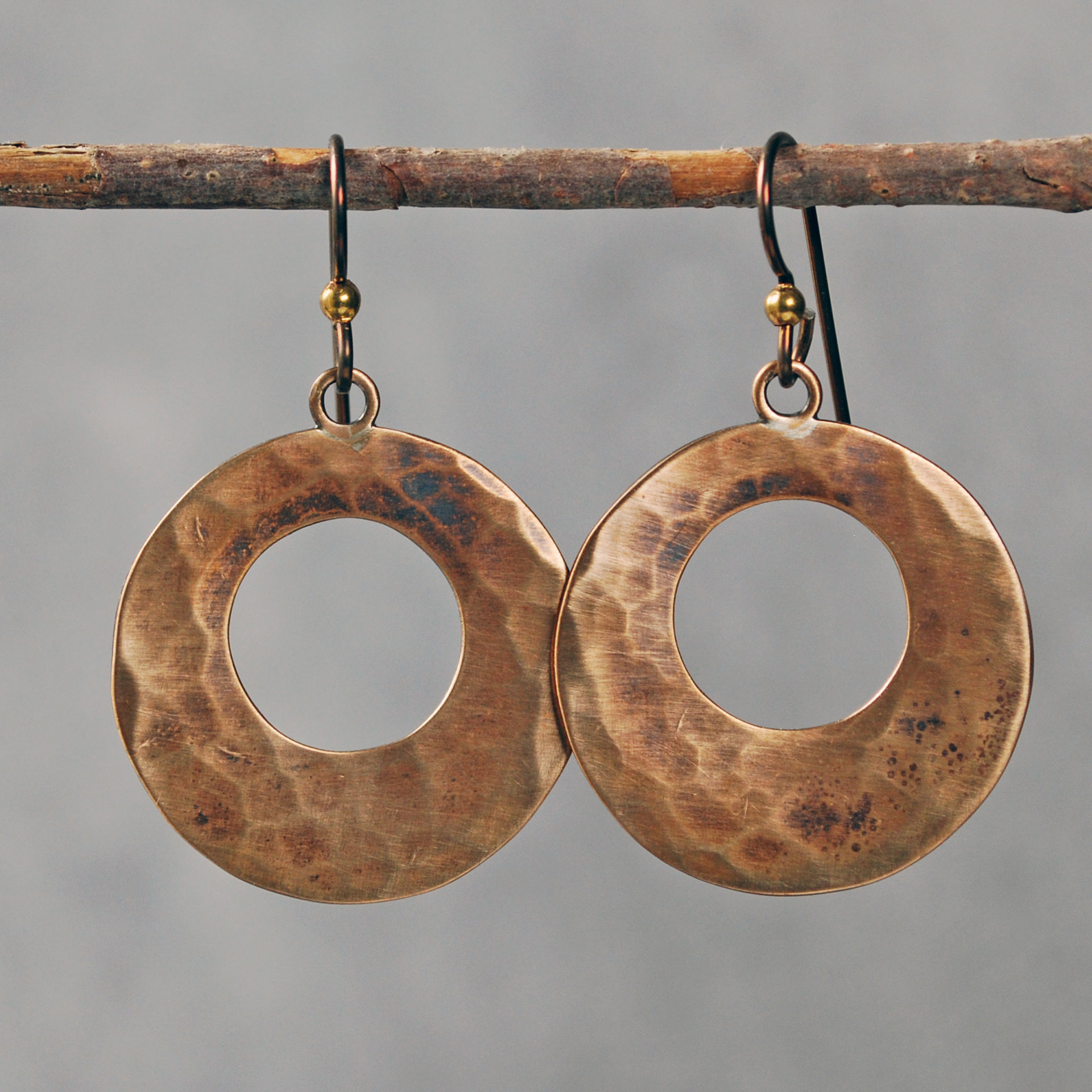 Hammered Bronze Open Circle Earrings