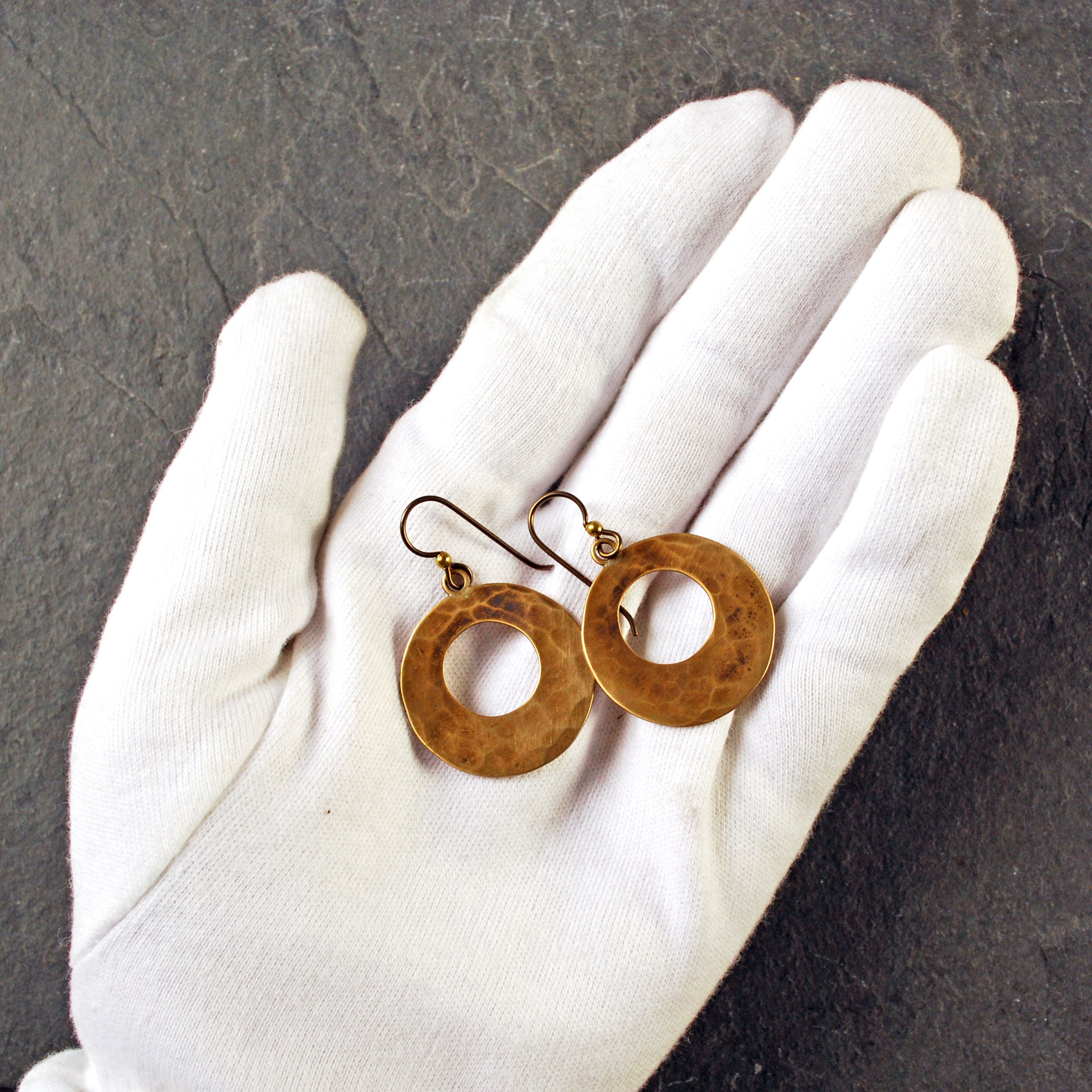 Hammered Bronze Open Circle Earrings